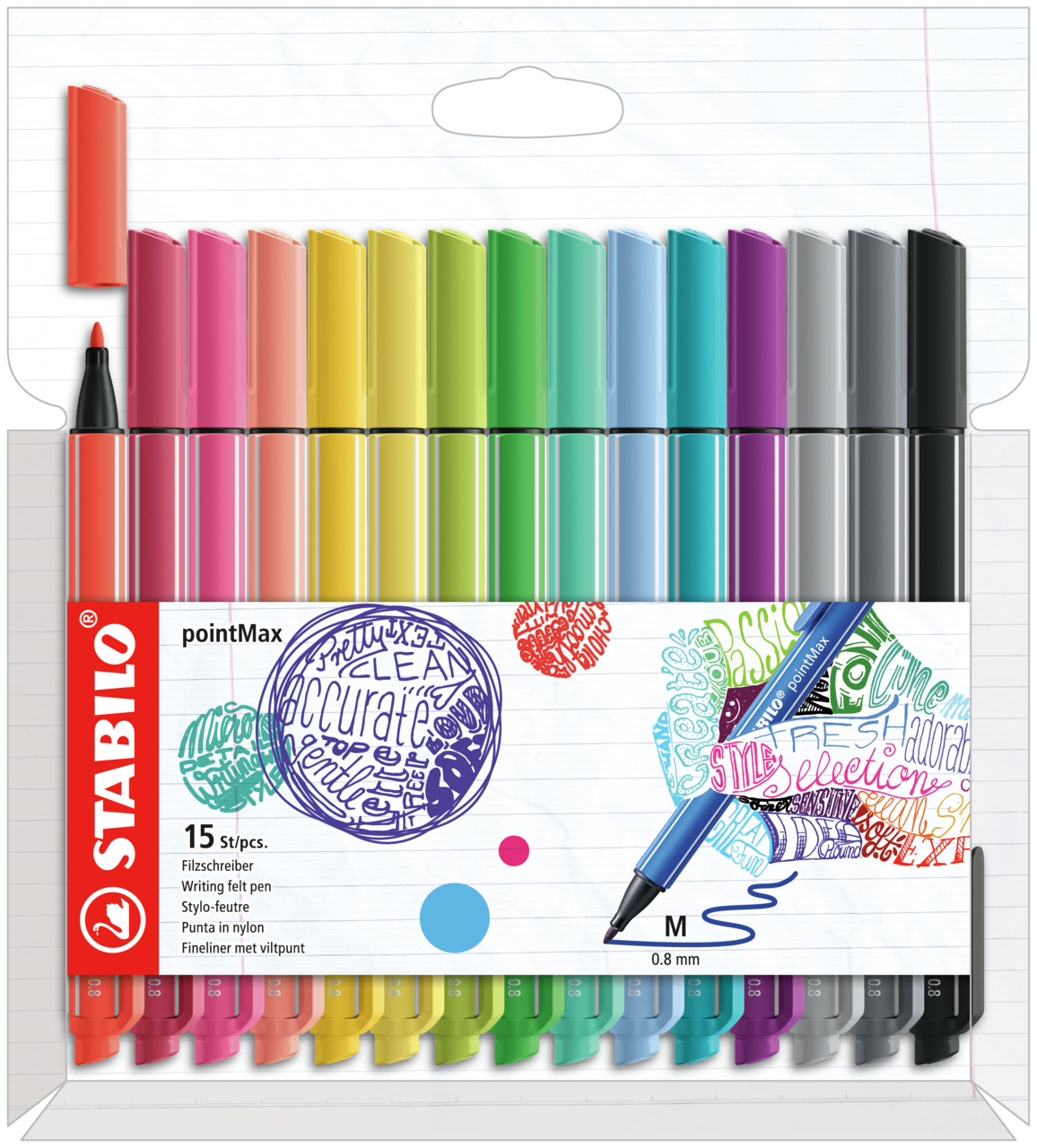 STABILO Stylo fibrePointMax 0.8mm 488/15-02 15 couleurs ass.