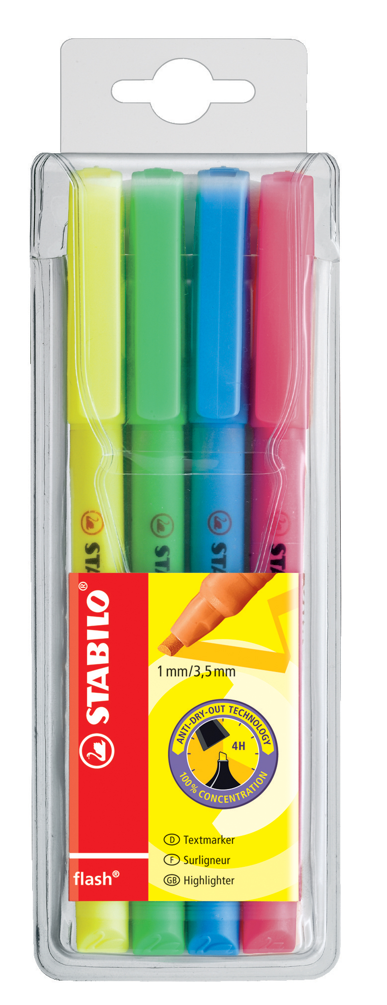 STABILO Textmarker Flash 1-3,5mm 555/4 4 couleurs ass. 4 couleurs ass.