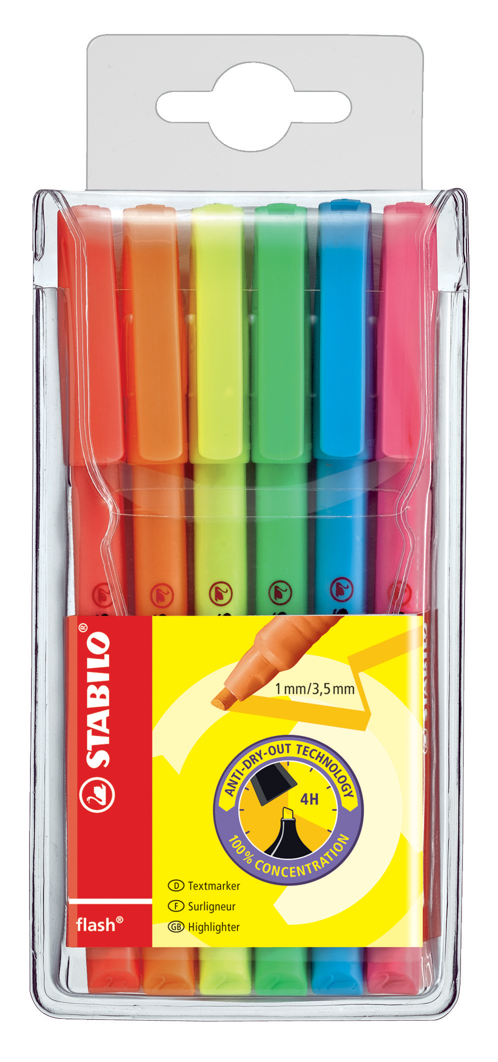 STABILO Textmarker FLASH 1/3,5mm 555/6 6 couleurs ass. 6 couleurs ass.
