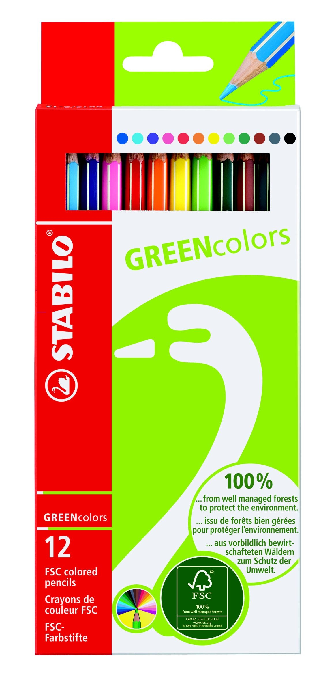 STABILO Crayon de couleur Greencolors 6019/2121 12 couleurs 12 couleurs