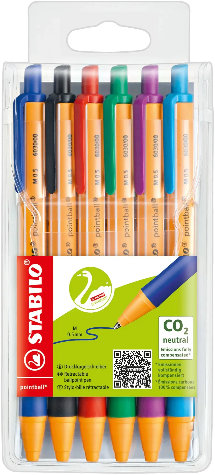 STABILO Stylo à bille pointball 0.5mm 6030/6 6-couleur