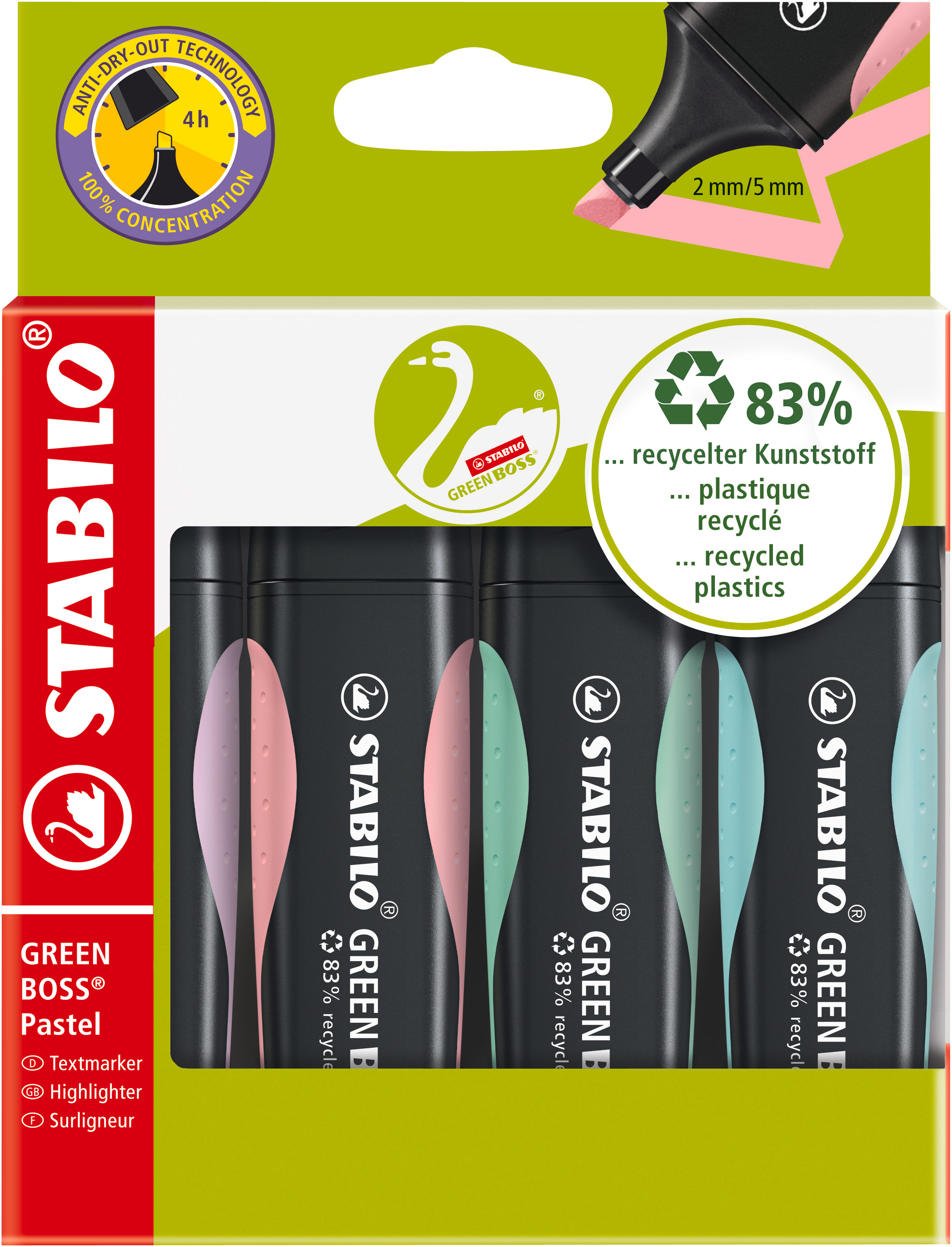 STABILO Textmarker GREEN BOSS 2-5mm 6070/4-2 pastel 4 pcs. pastel 4 pcs.
