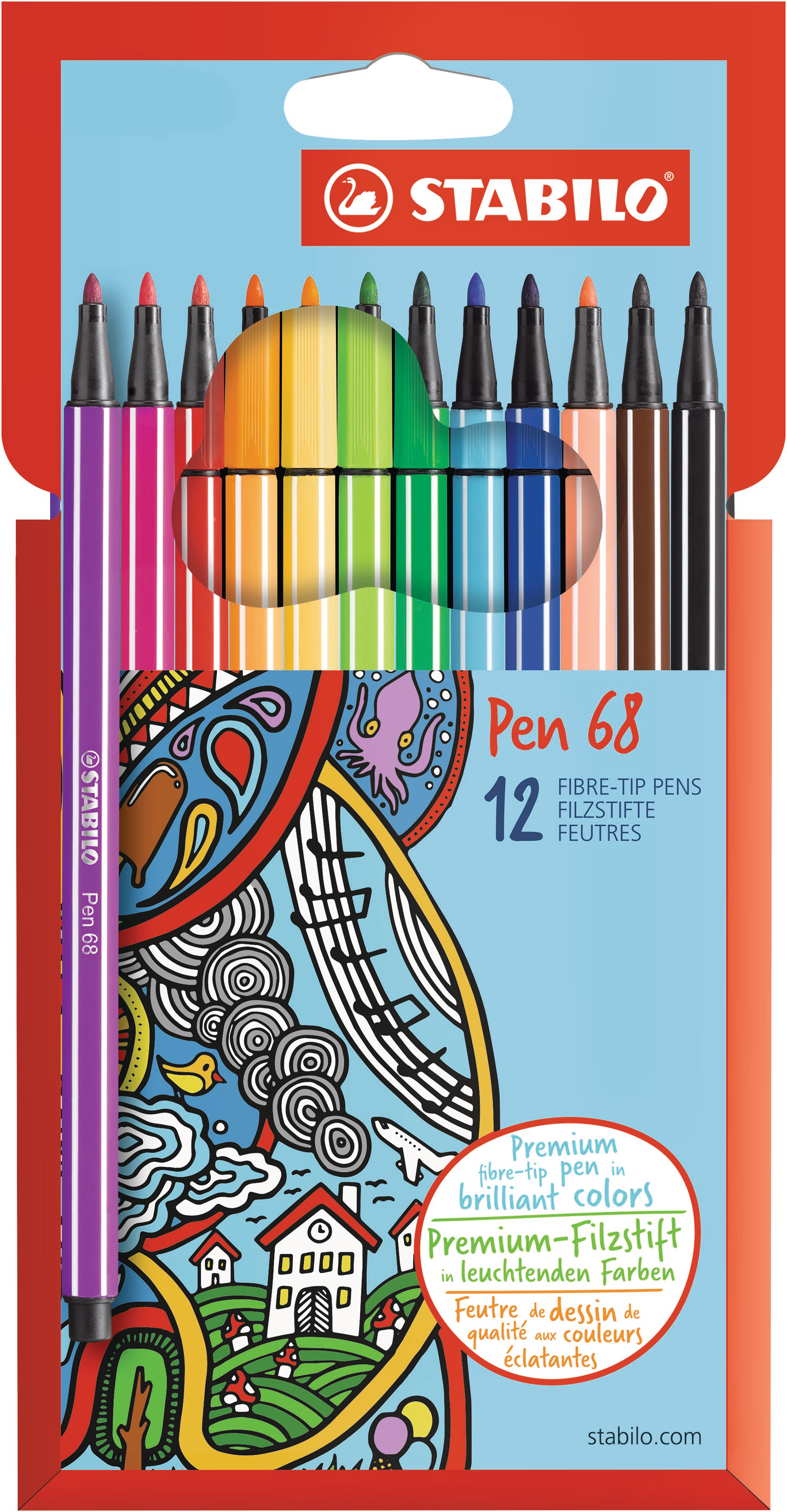 STABILO Stylo Fibre Pen 68 1mm 6812-7 12 pcs., couleurs ass.
