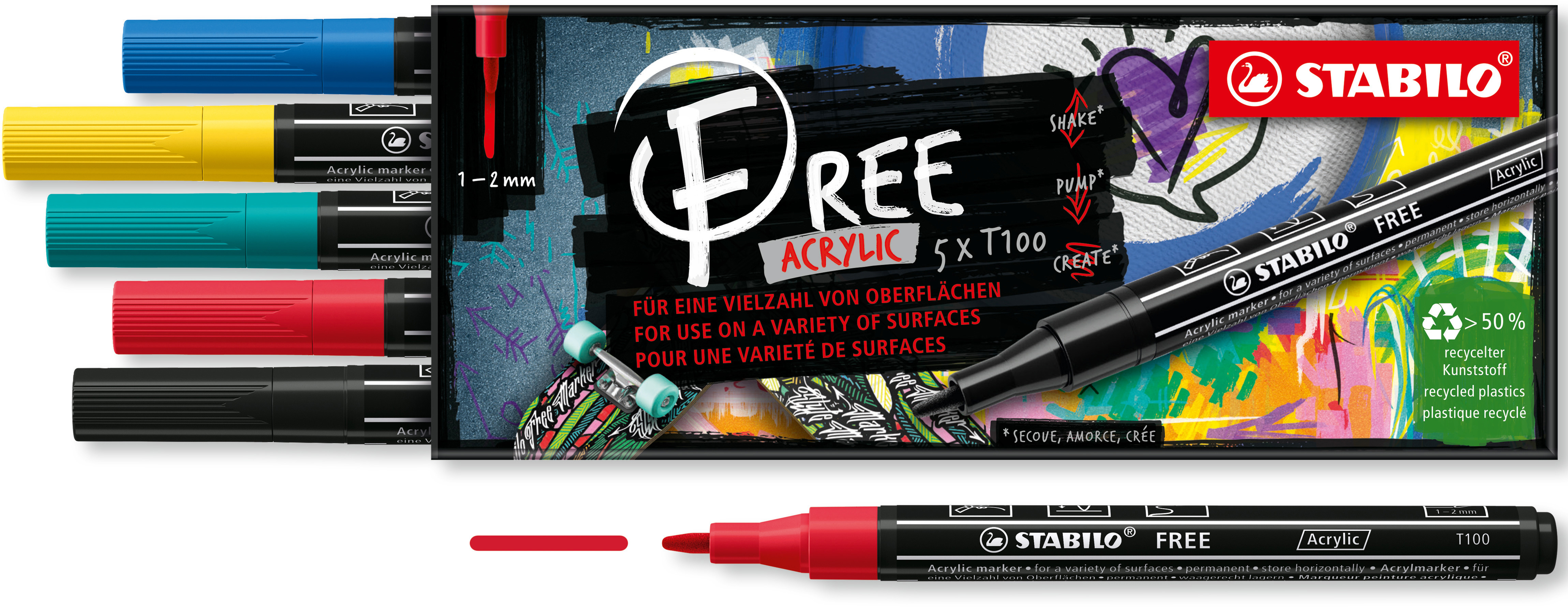 photo STABILO FREE Acrylic T100 1-2mm 691/5-01 Royal Étui de 5
