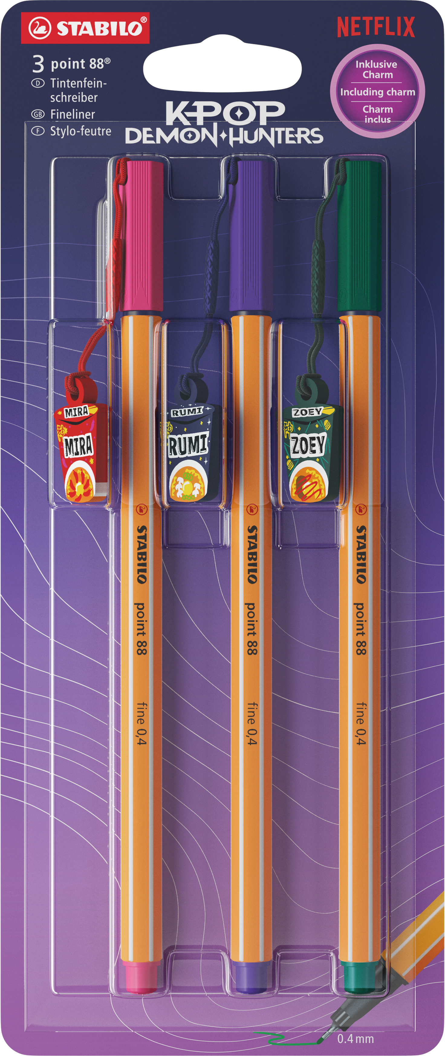 STABILO Fineliner Point 88 0.4mm 88/3-03 K-pop Demon Hunters 3 Stück