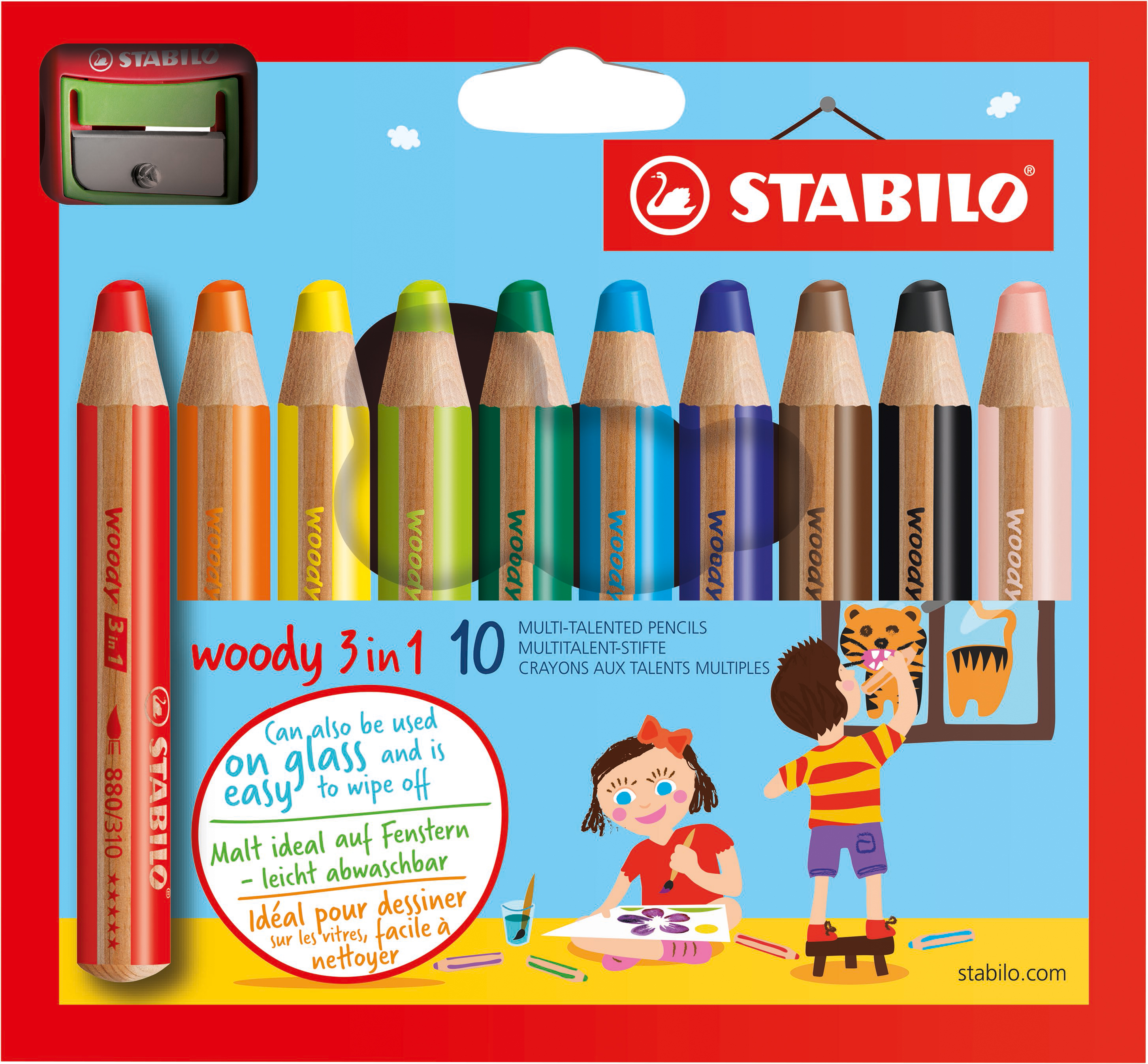 STABILO Crayon couleur Woody 3 in 1 880/10-2 10 couleurs étui, taille