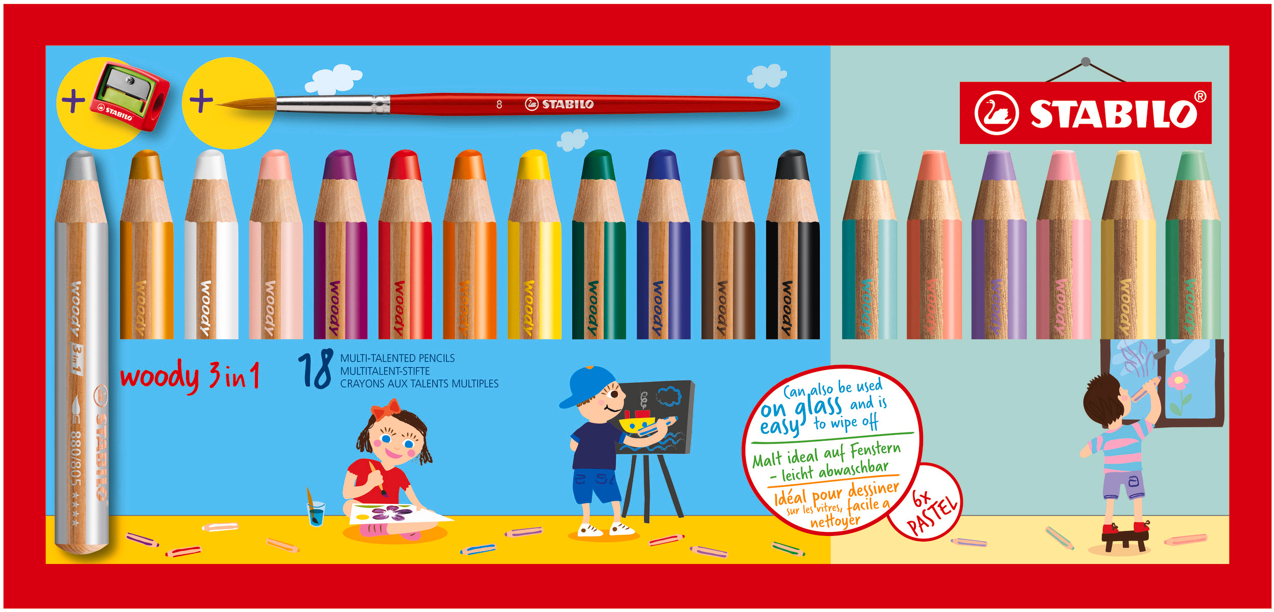 STABILO Crayon couleur woody 3in1 880/18-4 Pastell, étui 18 pcs.