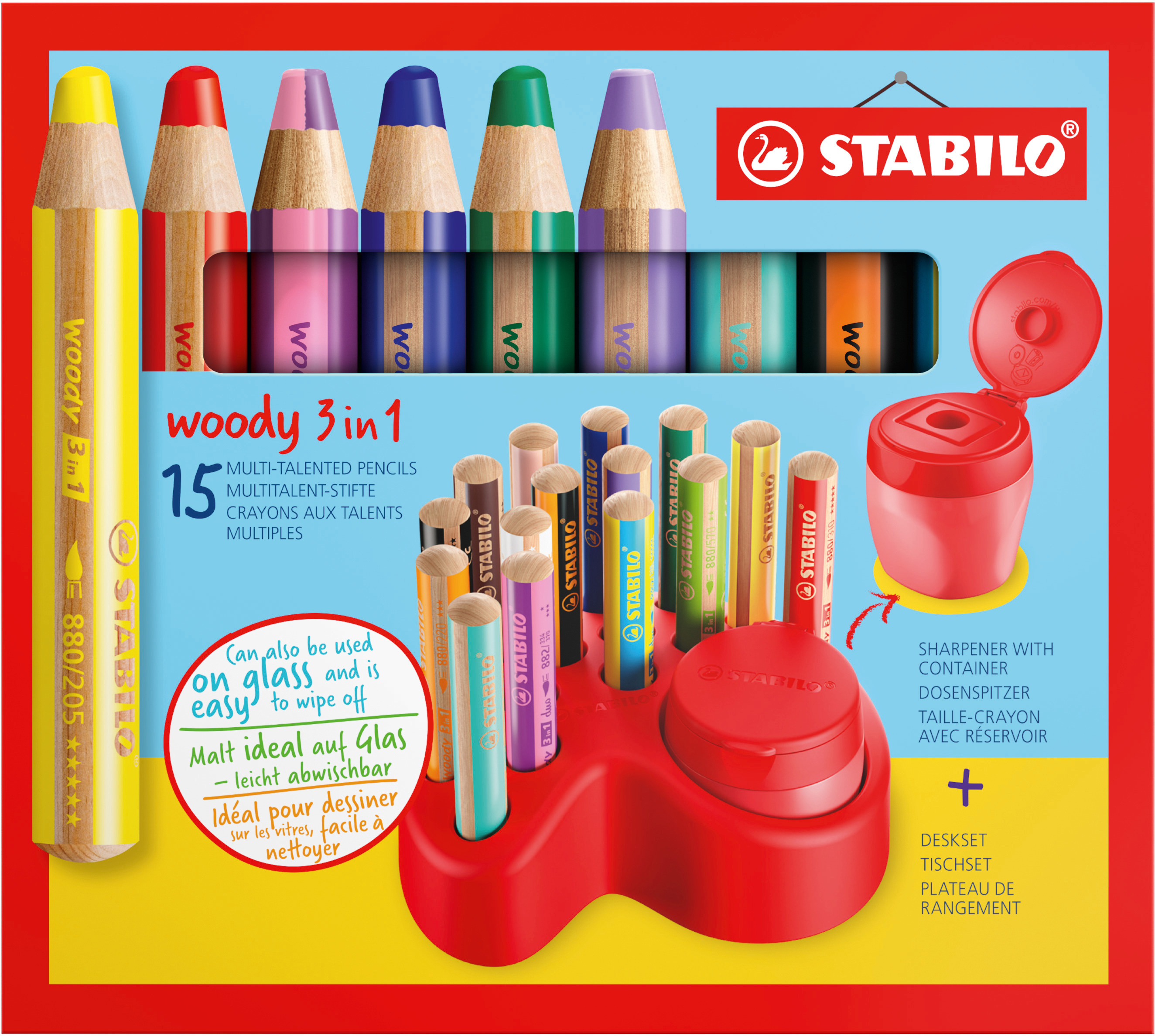STABILO Crayon couleur Woody 3 in 1 8802-15-01 Set de table, 15 pièces ass. Set de table, 15 pièces 