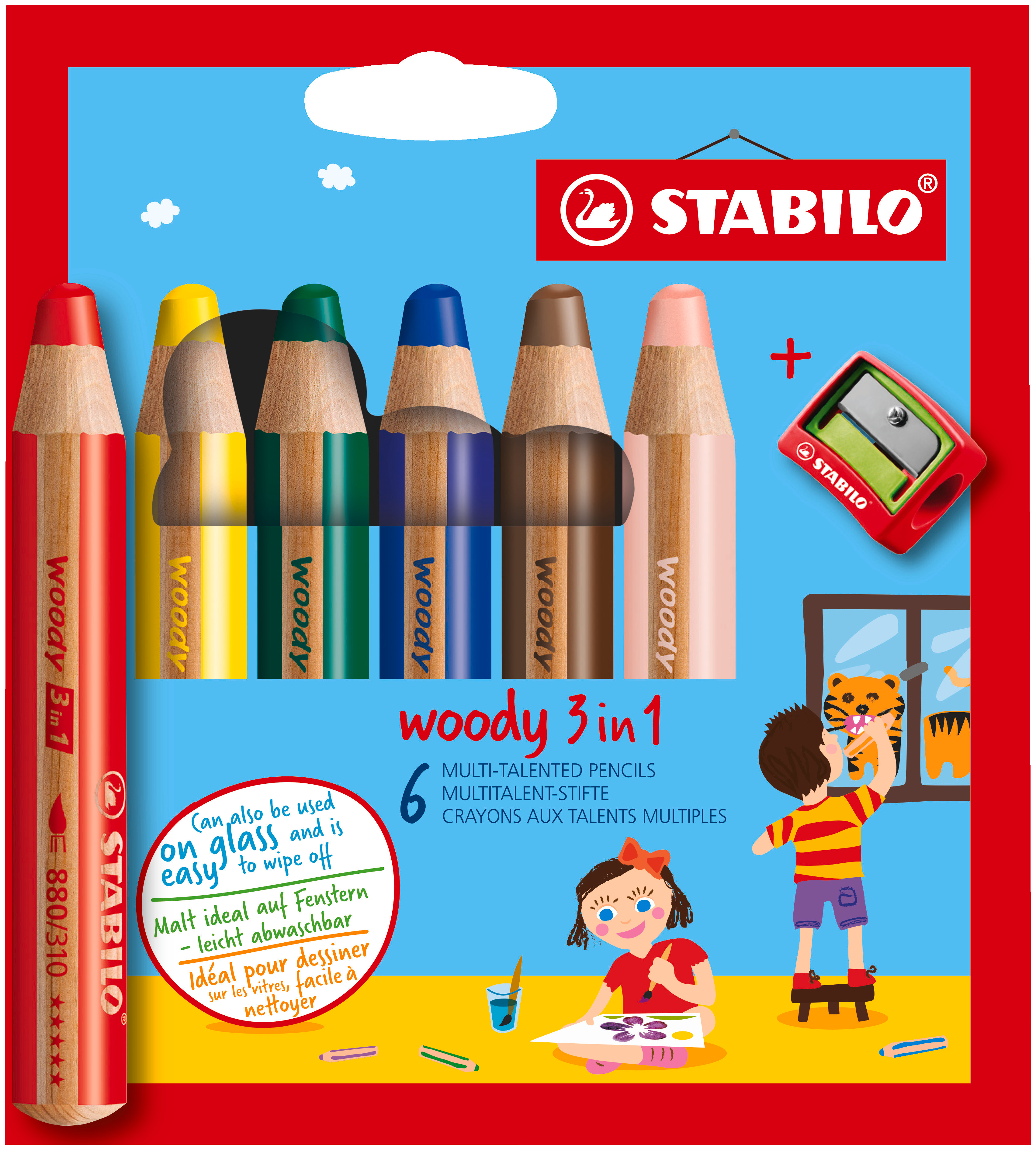 STABILO Crayon couleur Woody 3 in 1 8806-2 6 couleurs étui