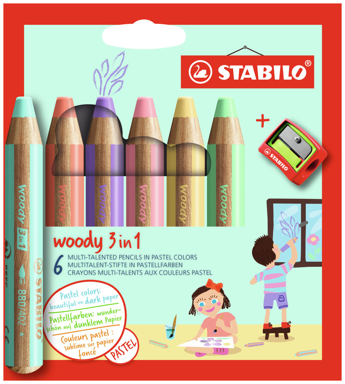 STABILO Crayon couleur woody 3in1 8806-3 Pastell, étui 6 pcs. Pastell, étui 6 pcs.