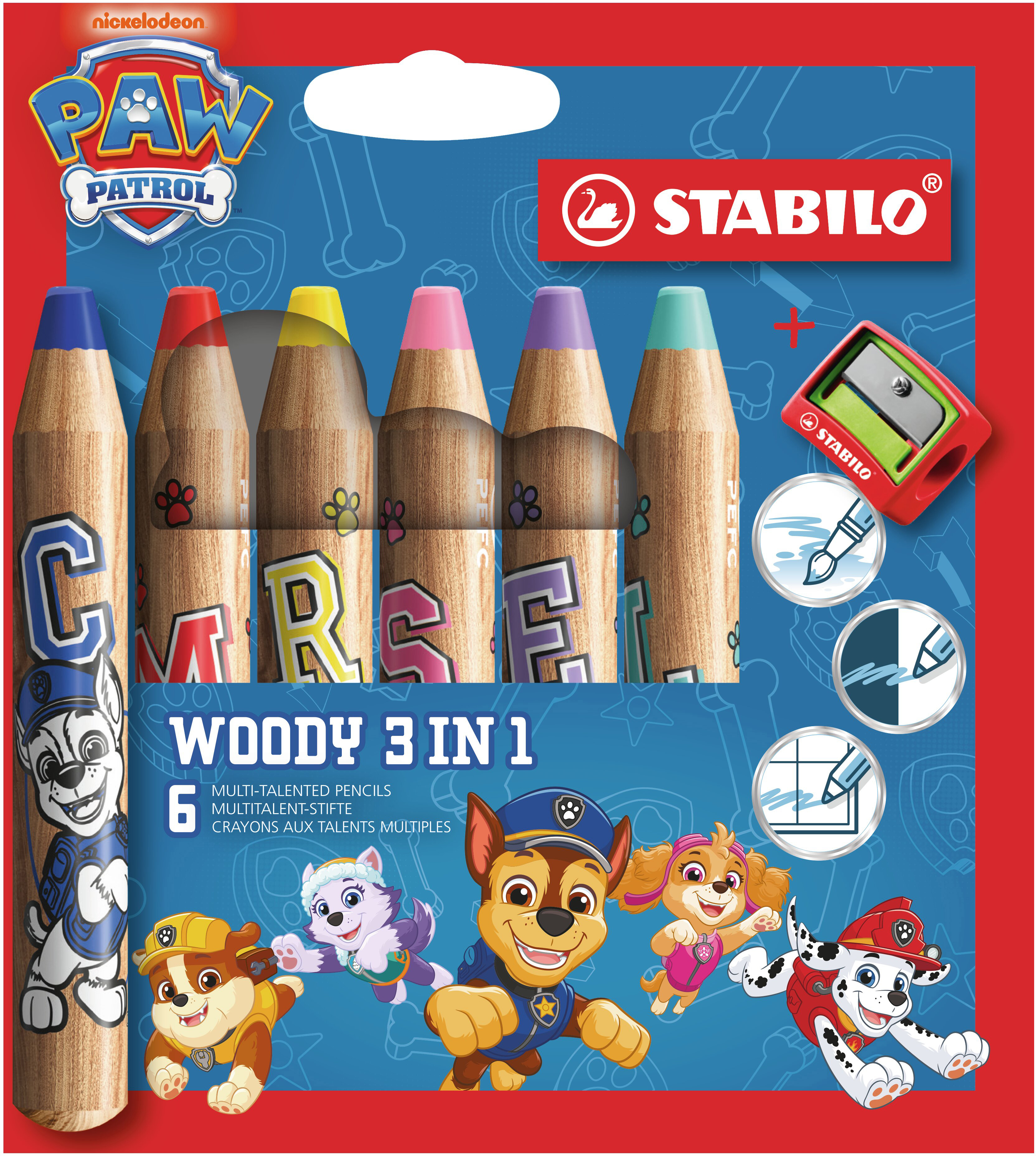 STABILO Farbstifte Woody 3 in 1 8806-8 Paw Patrol Edition 6 Stück