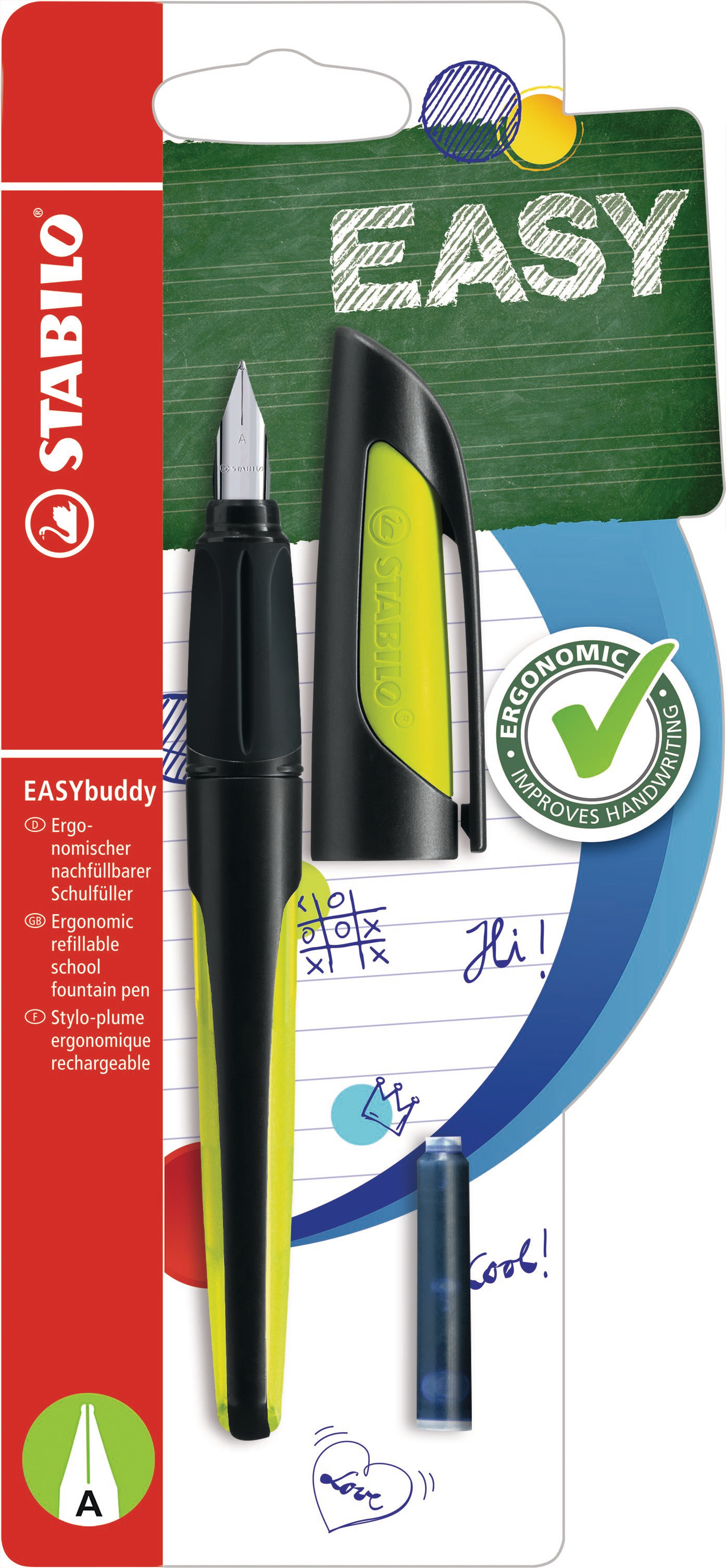 STABILO Stylo plume EASYbuddy M B-51556-5 noir, vert lime