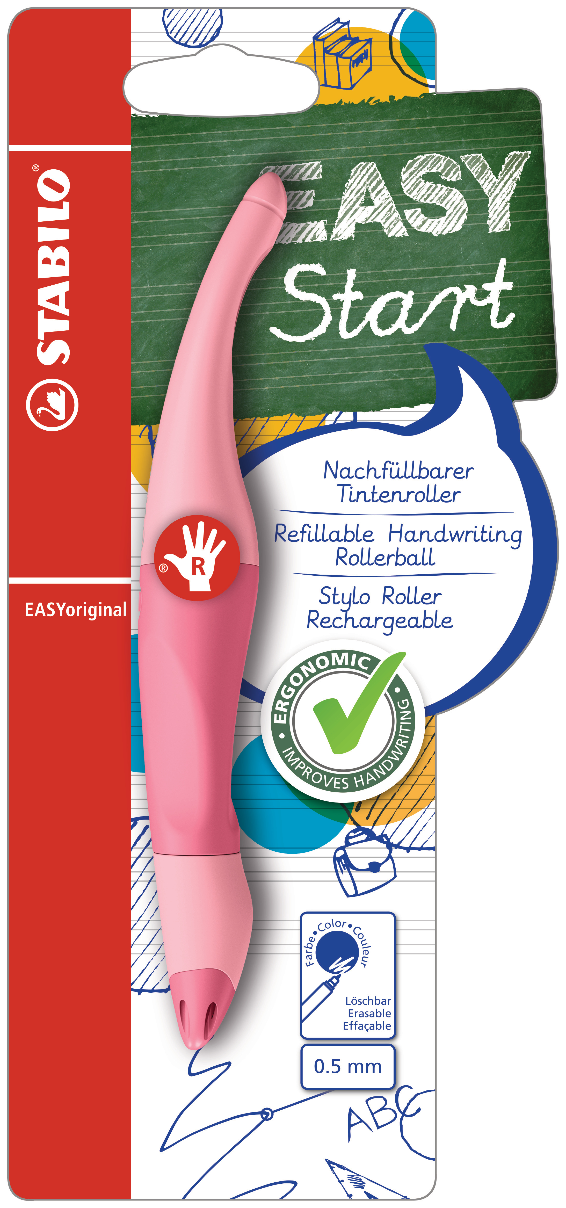 STABILO Roller à encre Easy Original B-58459-5 pink pastel, droitier