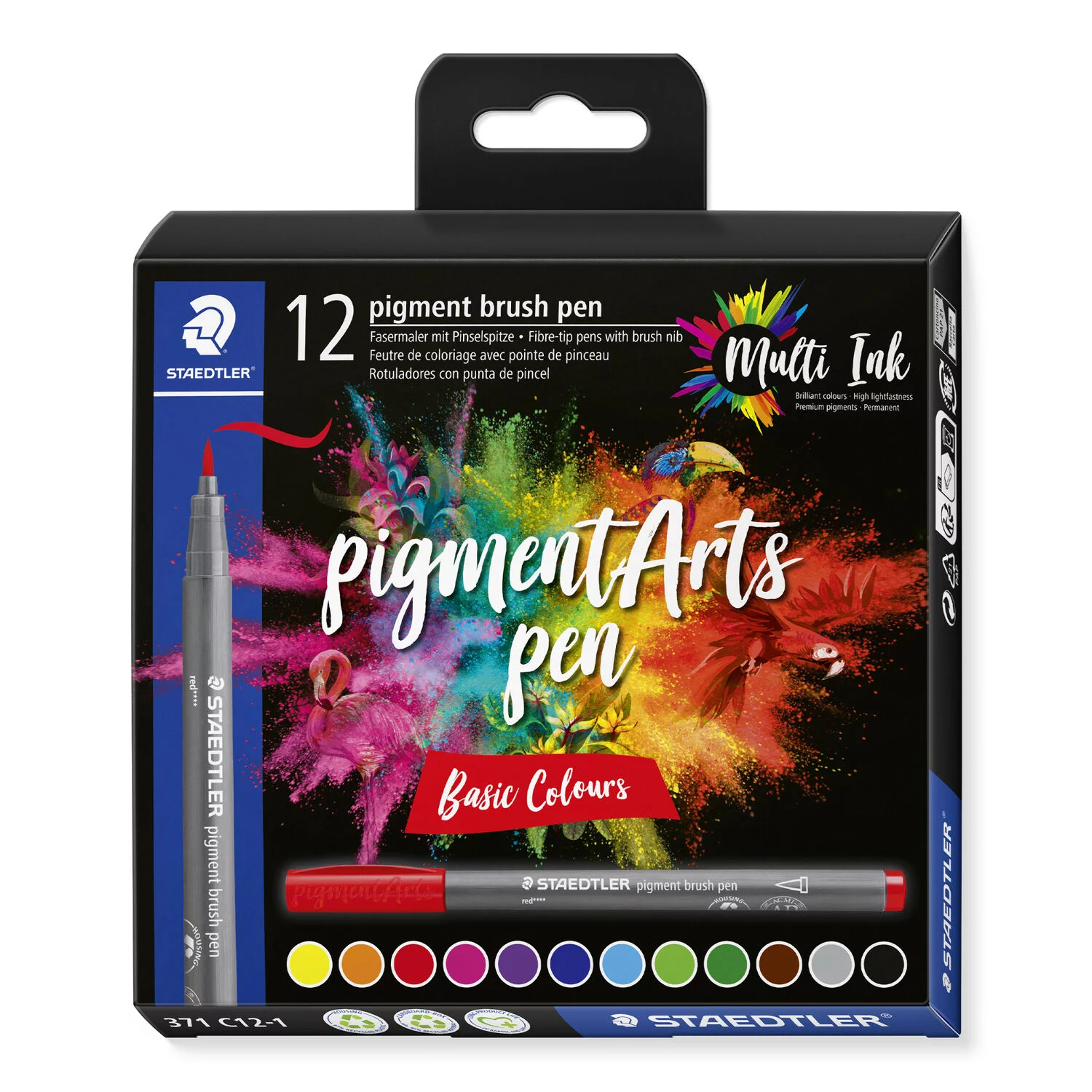 STAEDTLER Feutre de coloriage à brush 371 C12-1 pigment pen 376 12er Set
