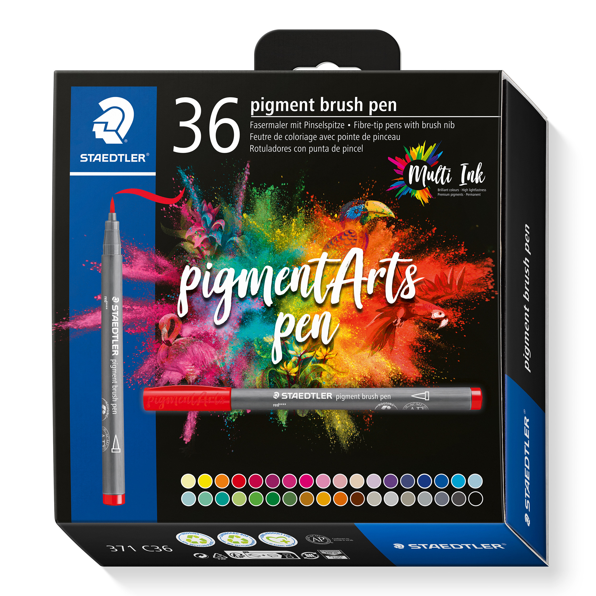 STAEDTLER Feutre de coloriage à brush 371 C36 pigment pen 376 36er Set