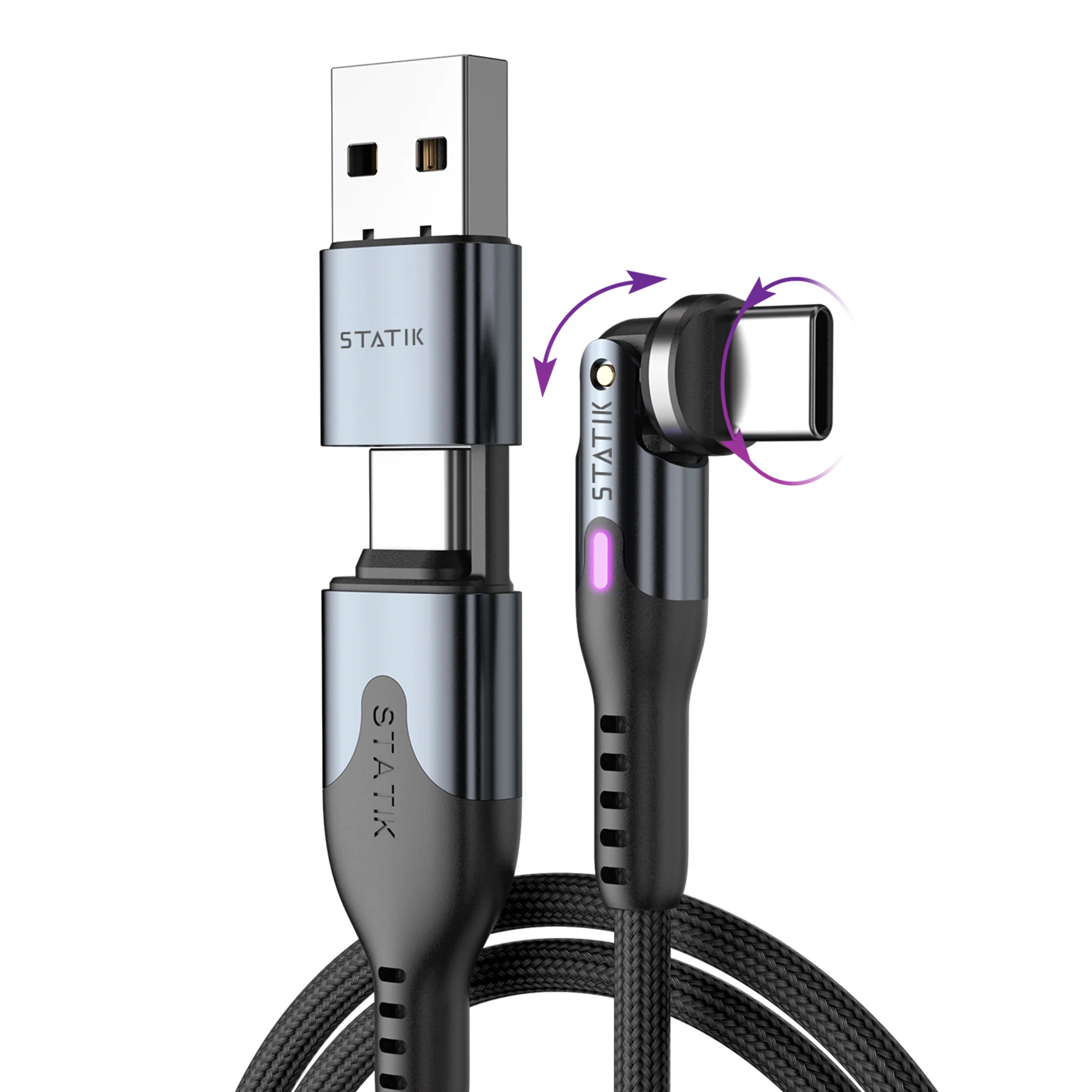 photo STATIK PowerPivot Pro Nylon Braided PUP-0455-3FT-CC USB-C to C, 1m 100W Black