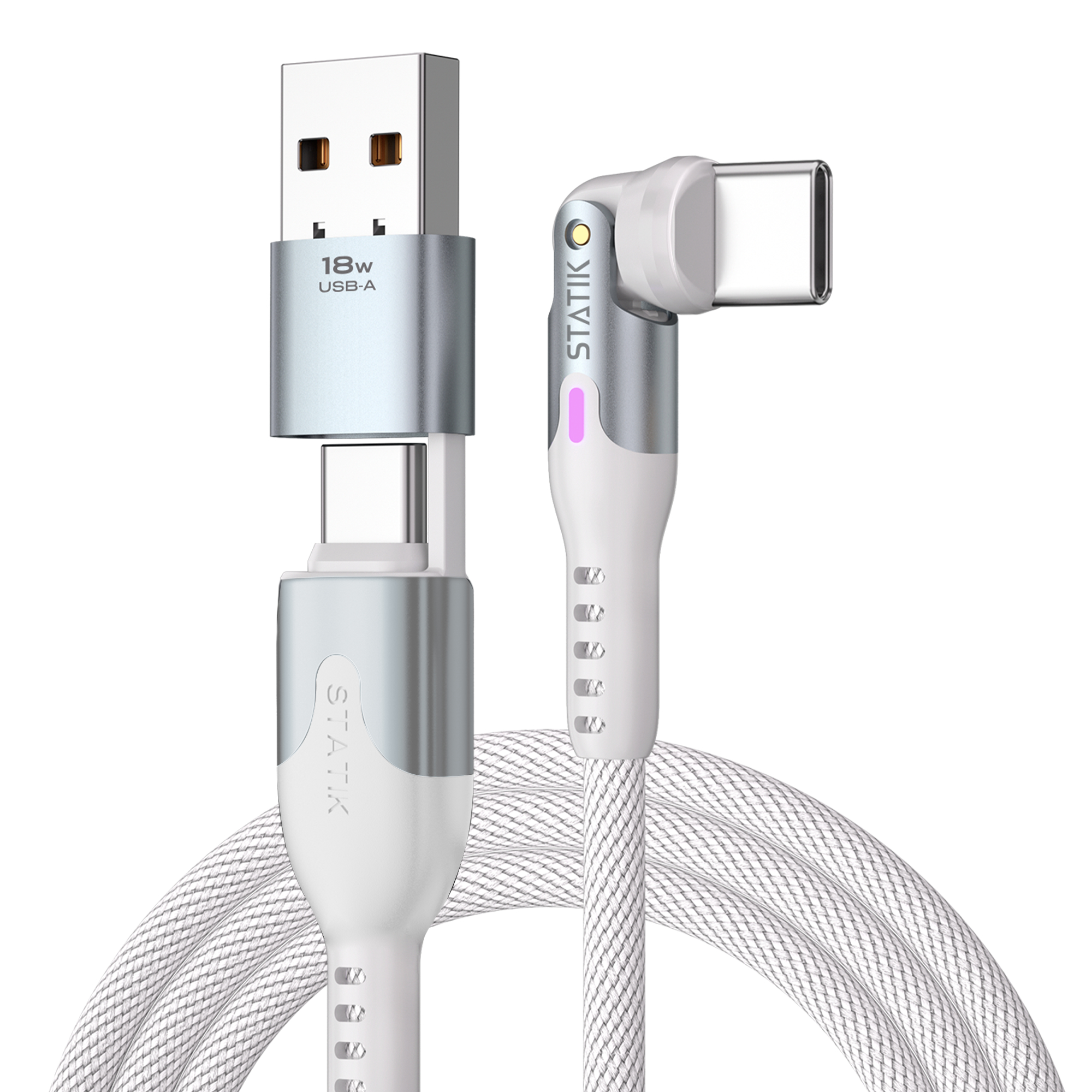 photo STATIK PowerPivot Pro Nylon Braided PUP-0455-3FT-CC-WHT USB-C to C, 1m, 100W White