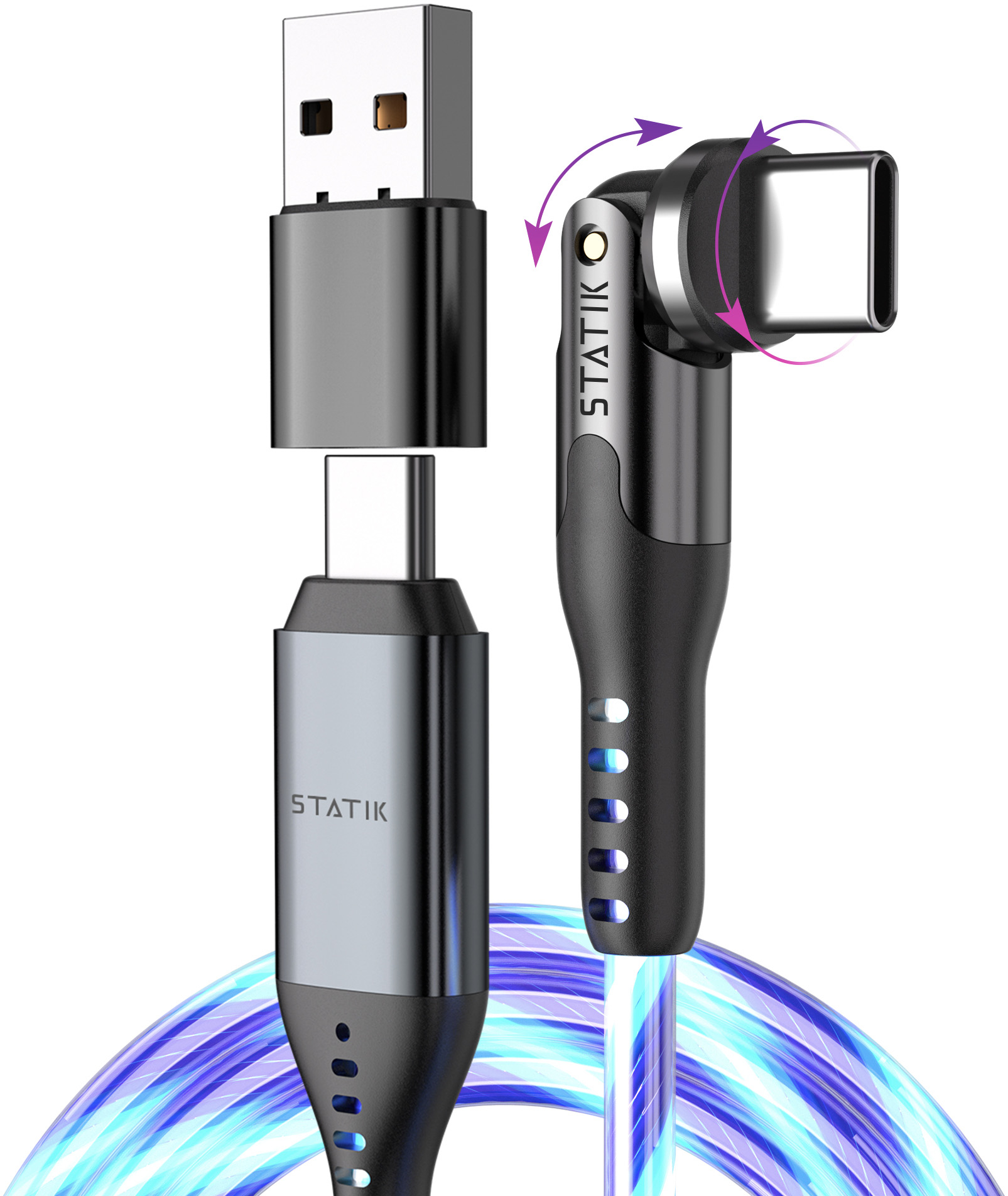 photo STATIK PowerPivot Pro, Glowing LED PUP-0465-6FT-CC USB-C to C, 2m 100W