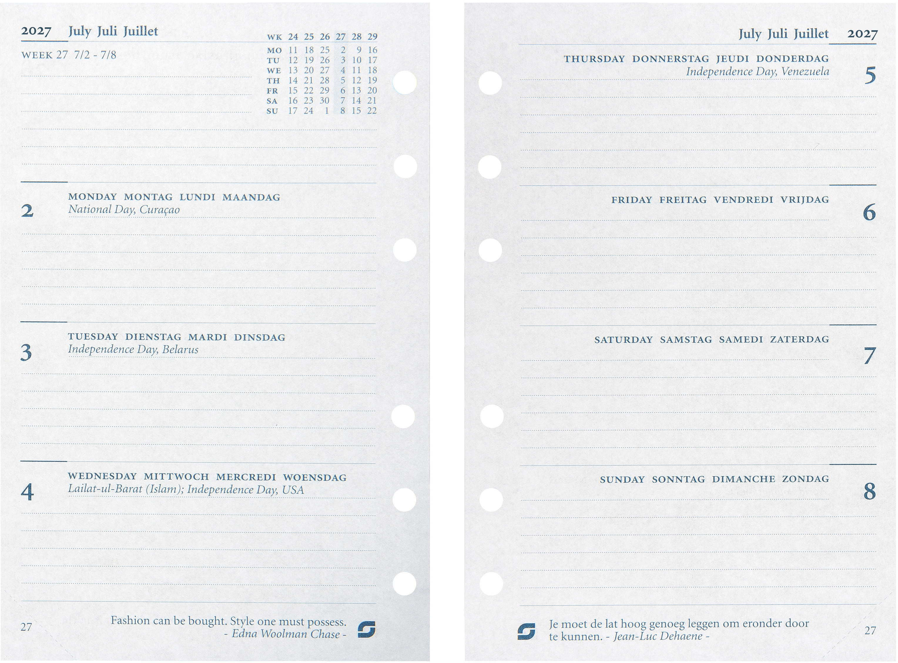 photo SUCCES Agenda Standard 2027 843207000027U 1S/2P recharge 9.5x17.1cm