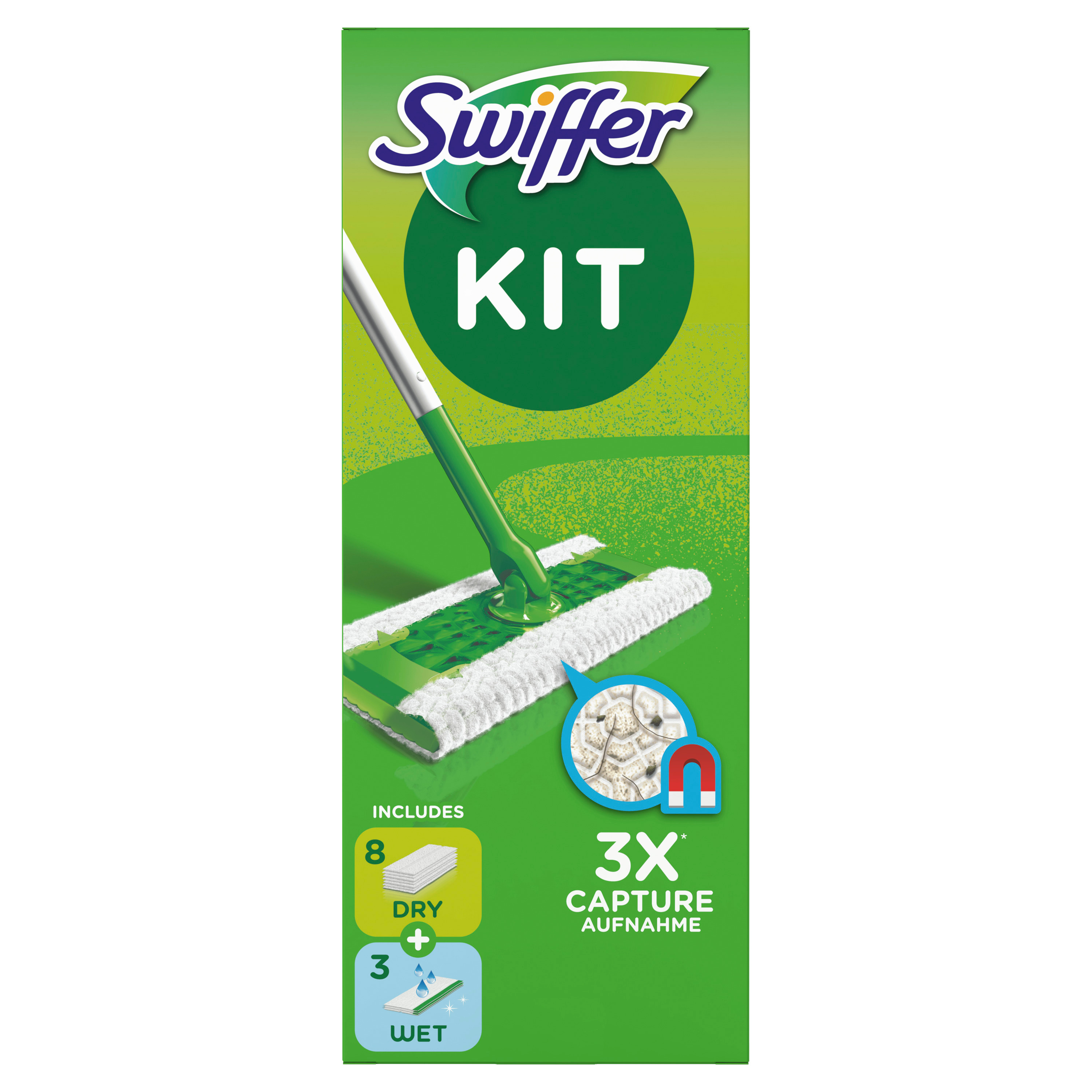 SWIFFER Kit Complet Balai 970706 ling. 8 sèche + 3 humides ling. 8 sèche + 3 humides
