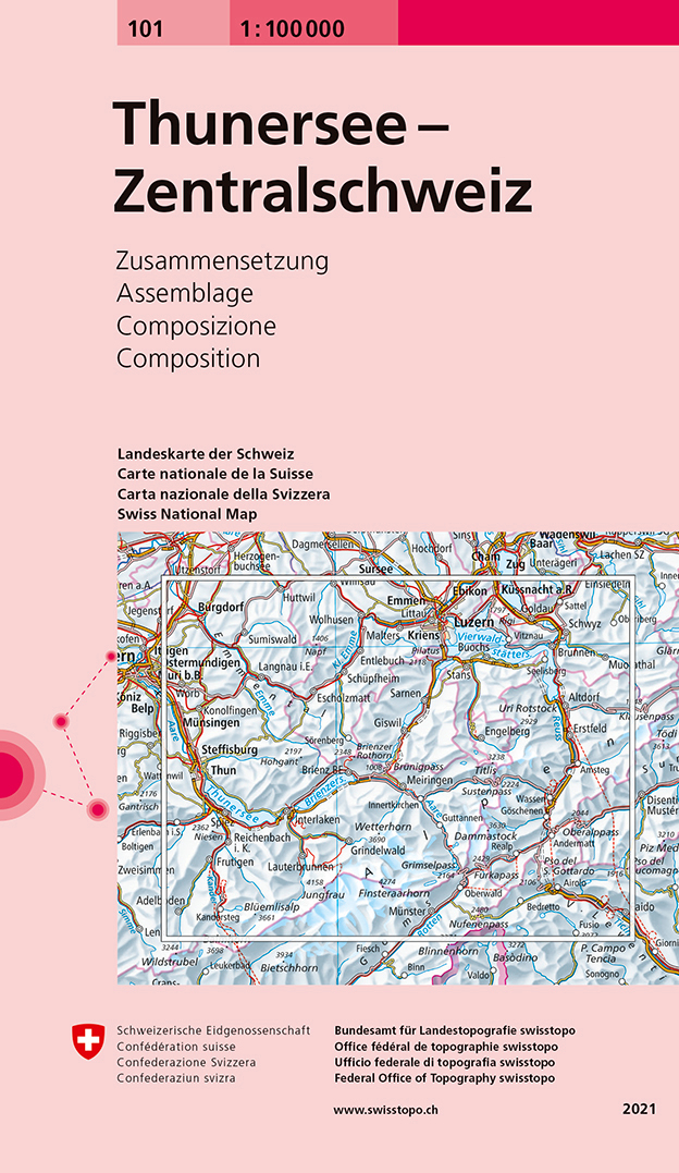 Swisstopo Landeskarte 1 : 100'000 Zusammensetzung Thunersee, Zentralschweiz<br>