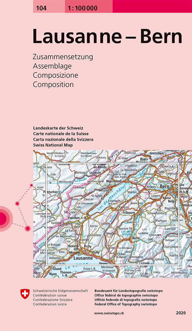 Swisstopo Landeskarte 1 : 100'000 Zusammensetzung Lausanne- Bern<br>