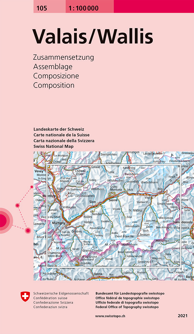 Swisstopo Landeskarte 1 : 100'000 Zusammensetzung Valais<br>