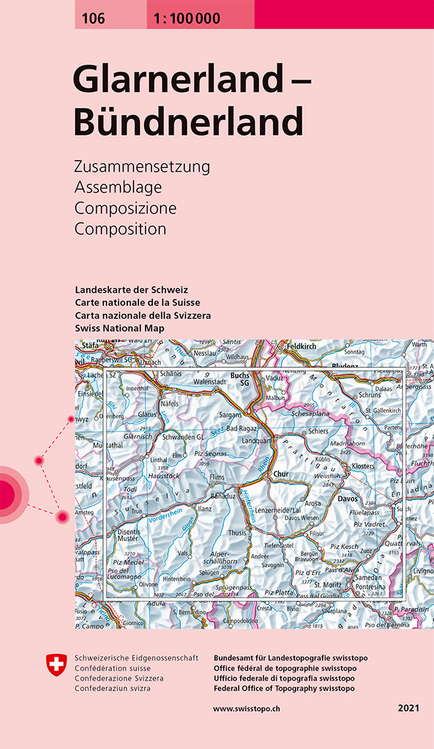 Swisstopo Landeskarte 1 : 100'000 Zusammensetzung Glarnerland/Bündnerland<br>