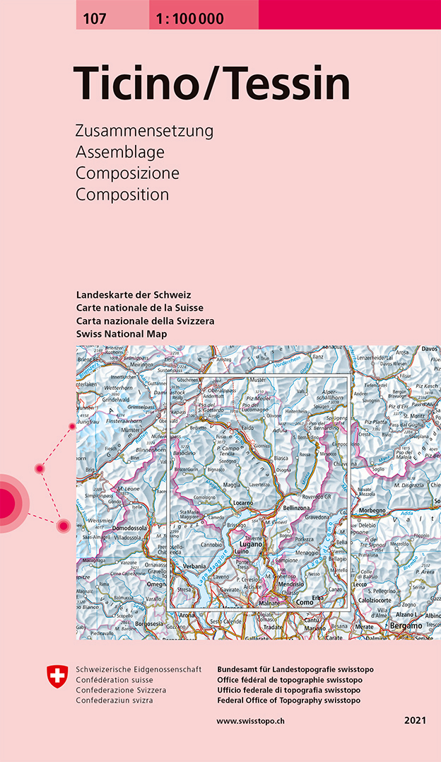Swisstopo Landeskarte 1 : 100'000 Zusammensetzung Ticino<br>