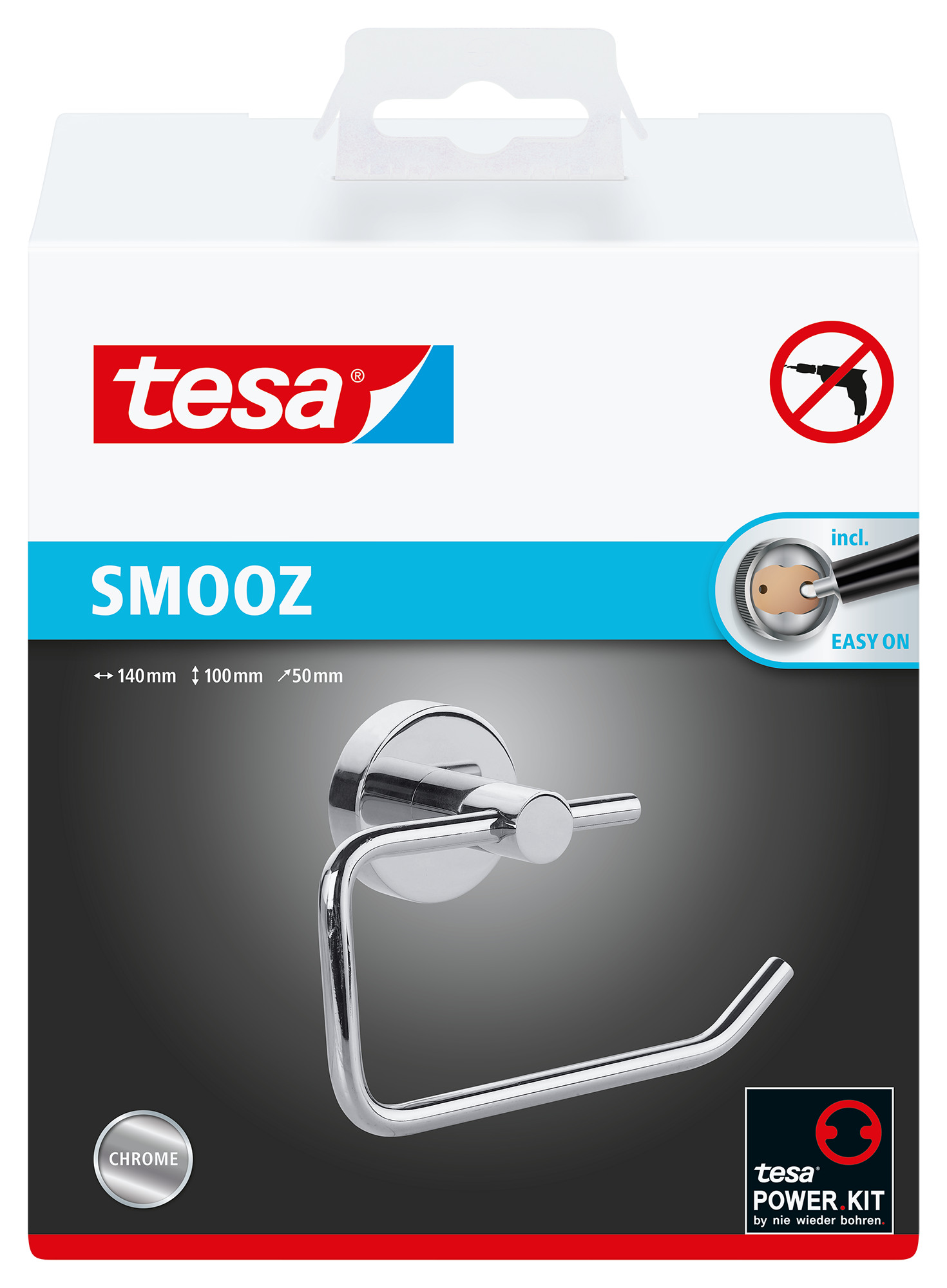 TESA Smooz porte-papier toilette 40314-00000 chrome, autocollant