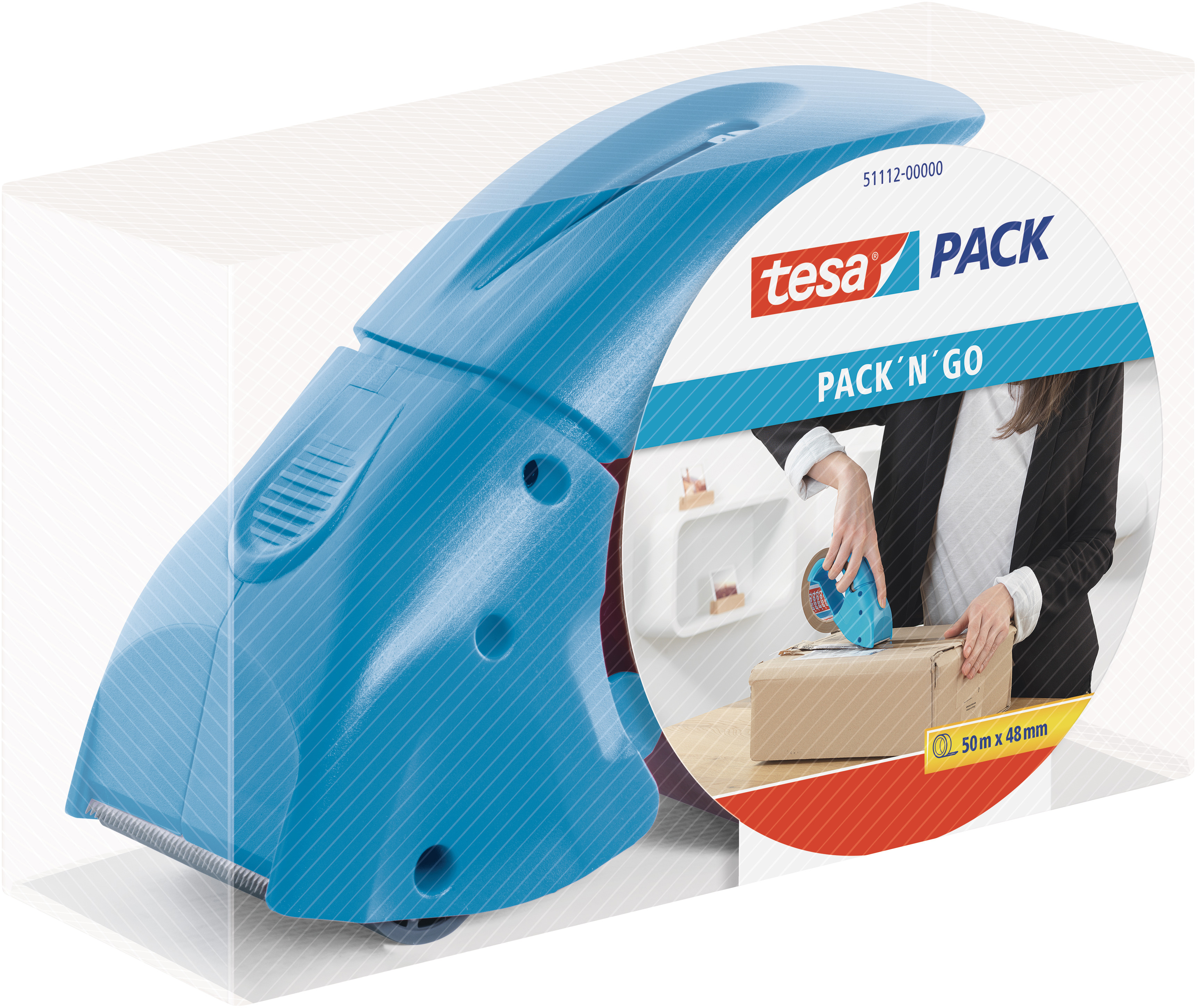 TESA Pack Dispenser 50mx48mm 511120000 Pack'n'go bleu