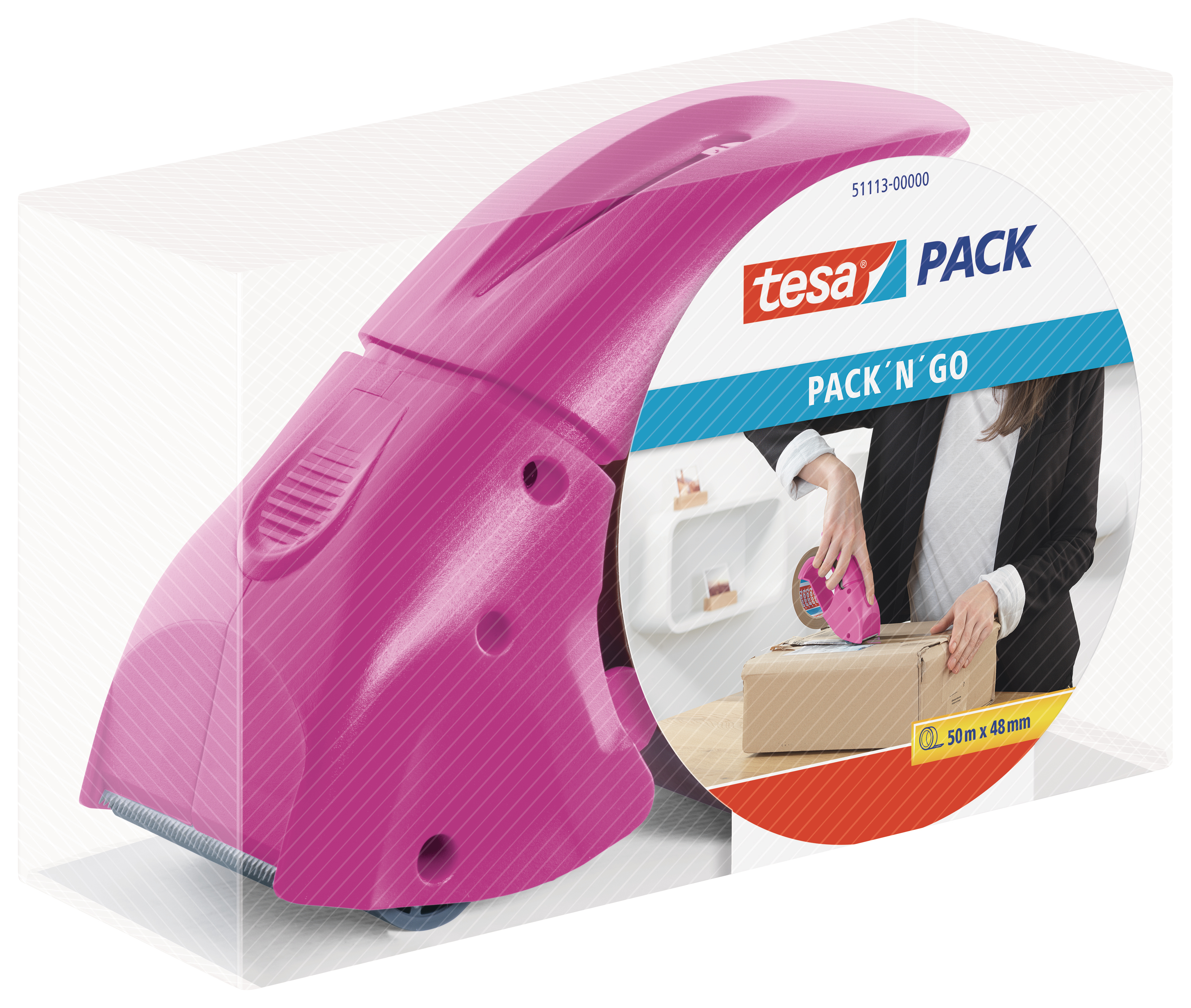 TESA Pack Dispenser 66mx50mm 511130000 Pack'n'go pink