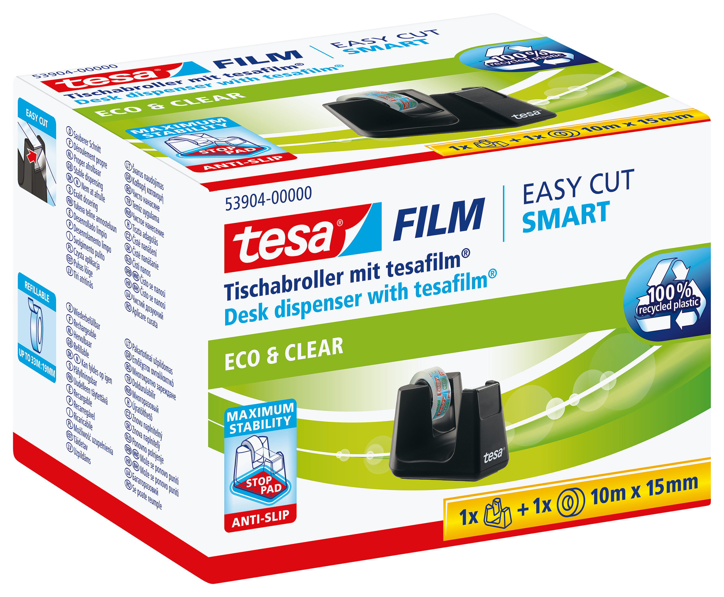TESA Dérouleur Easy Cut ecoLogo 539040000 Smart, noir, 1 roul.eco&clear