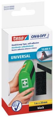 TESA Klettband On+Off Universal 1m x 20mm schwarz<br>