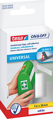TESA Klettband On+Off Universal 1m x 20mm weiss<br>