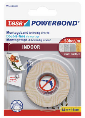 TESA Powerbond Indoor 19mmx1.5m 557400000 Bande montage, double-face