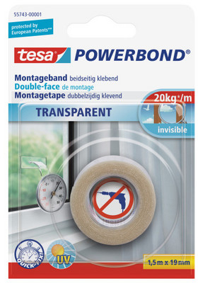 TESA Powerbond Transp. 19mmx1.5m 557430000 Bande montage, double-face