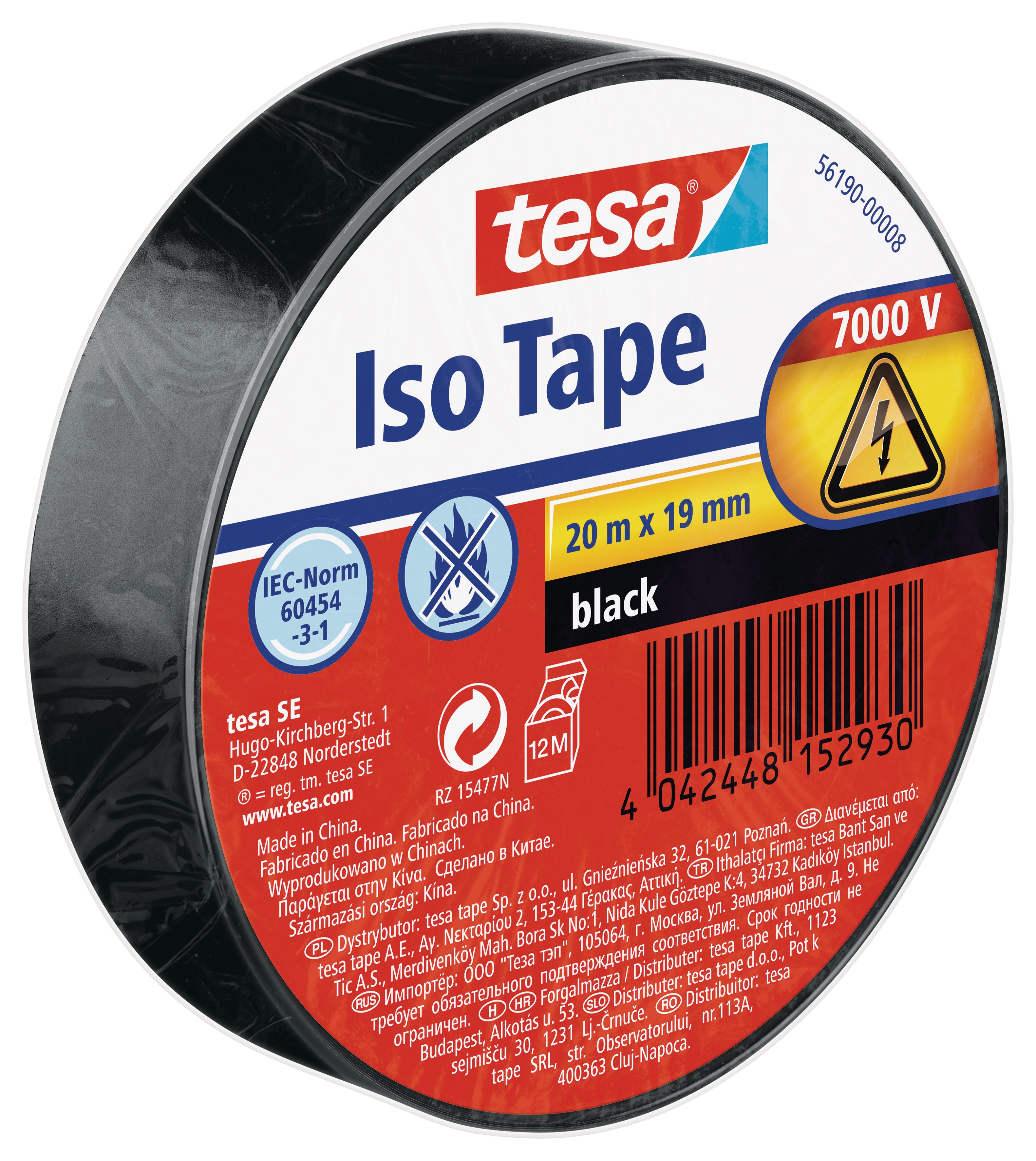 TESA Ruban isolant 56190-00008 19mmx20m noir