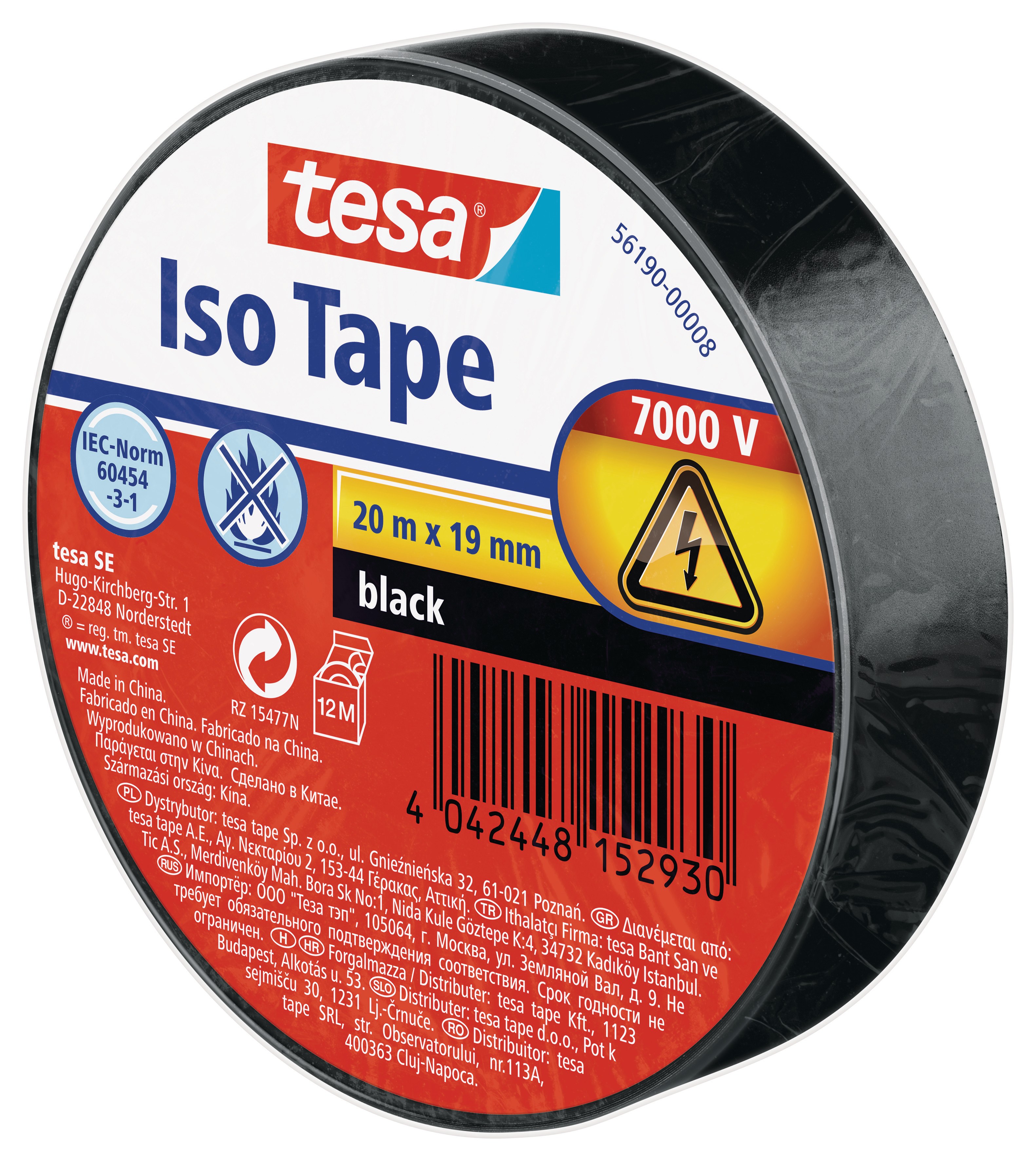 TESA Ruban isolant 56190-00008 19mmx20m noir