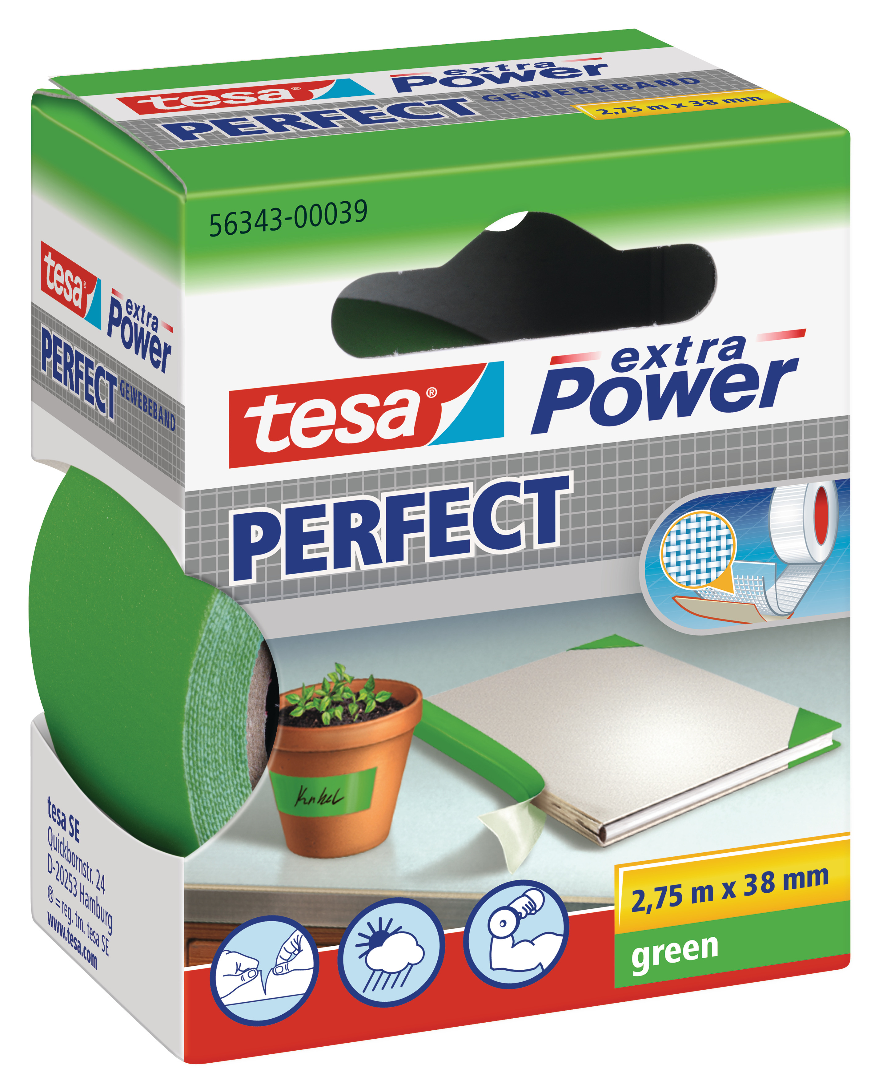 TESA Extra Power Perfect 2.75mx38mm 563430003 Gewebeband. grün