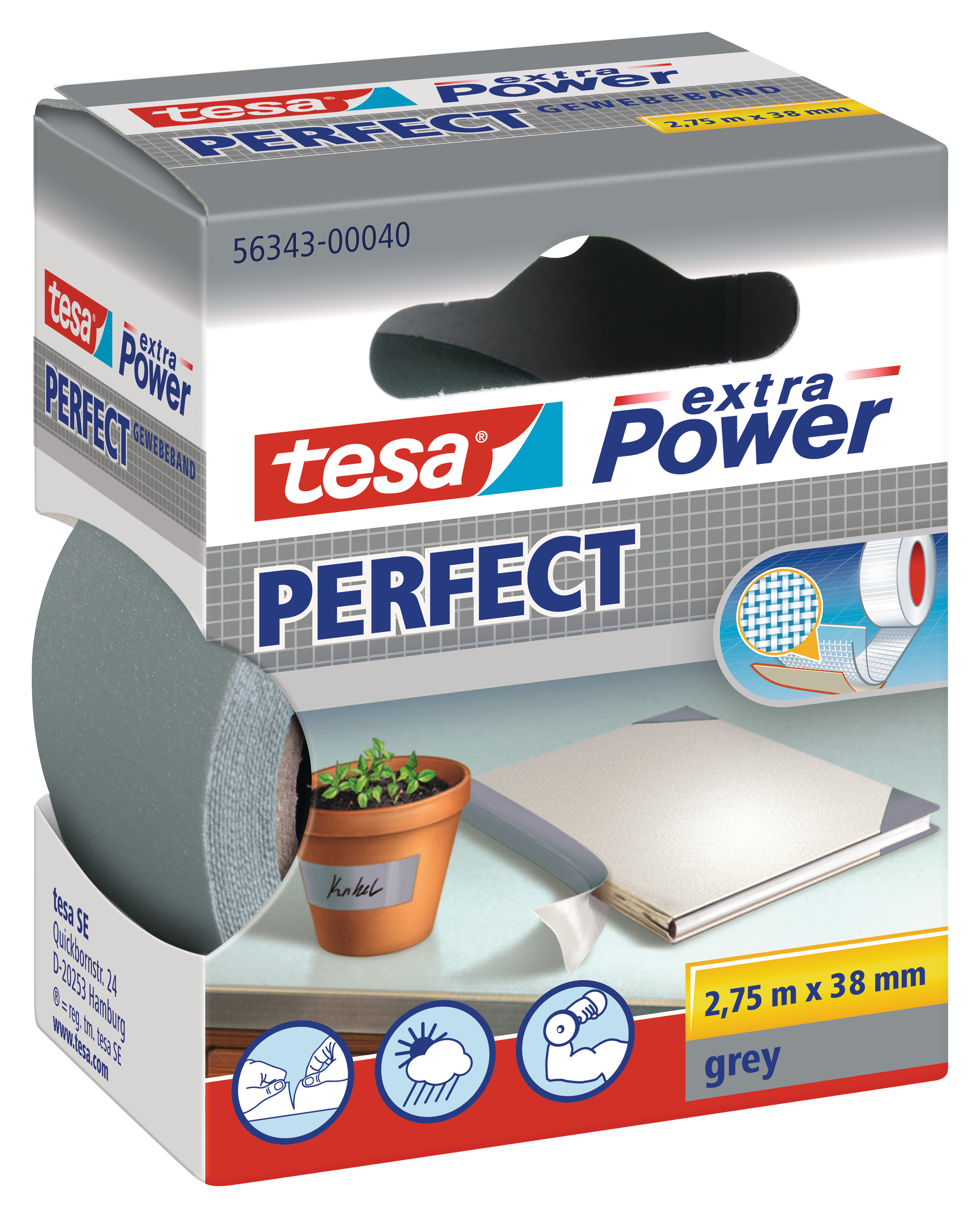 TESA Extra Power Perfect 2.75mx38mm 563430004 Ruban texitl. gris