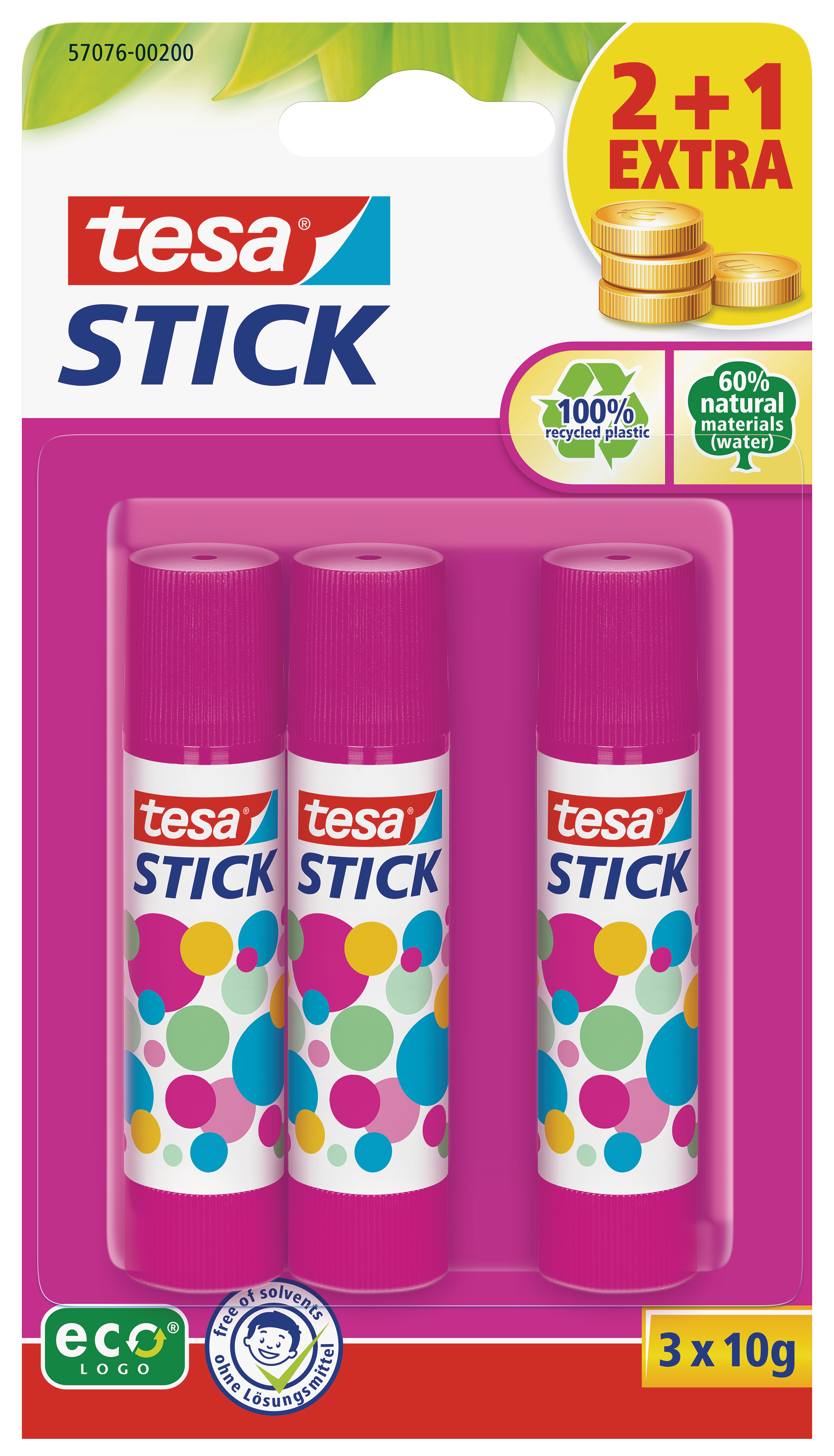 TESA Stick ecoLogo 3x10g 570760020 pink, blister 3 pcs.
