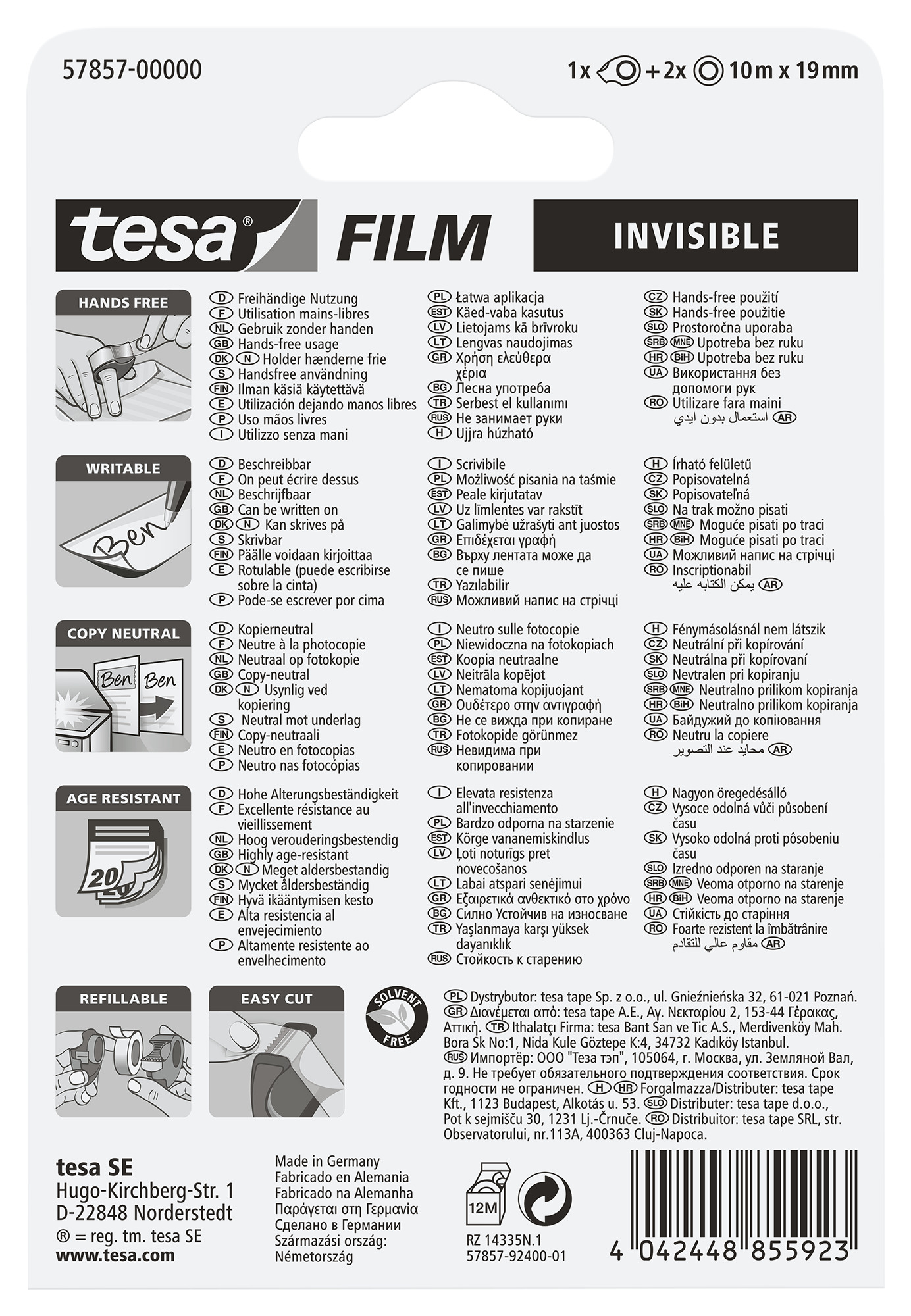 TESA Ruban invisible Mini 19mmx10m 578570000 2 Rollen
