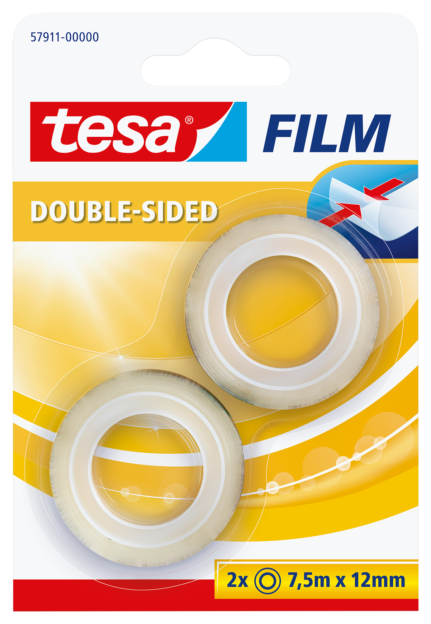 TESA Ruban adhés.tesafilm 12mmx7.5m 579110000 transp.,double-f.Blister 2pcs.