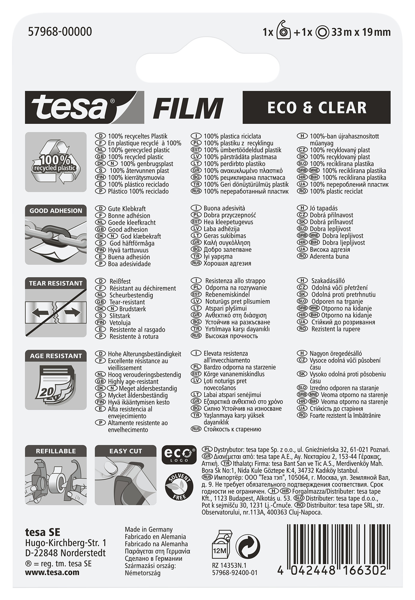 TESA Dérouleur à main EasyCut Blis. 579680000 vert, incl. 1 rouleau 19mmx33m