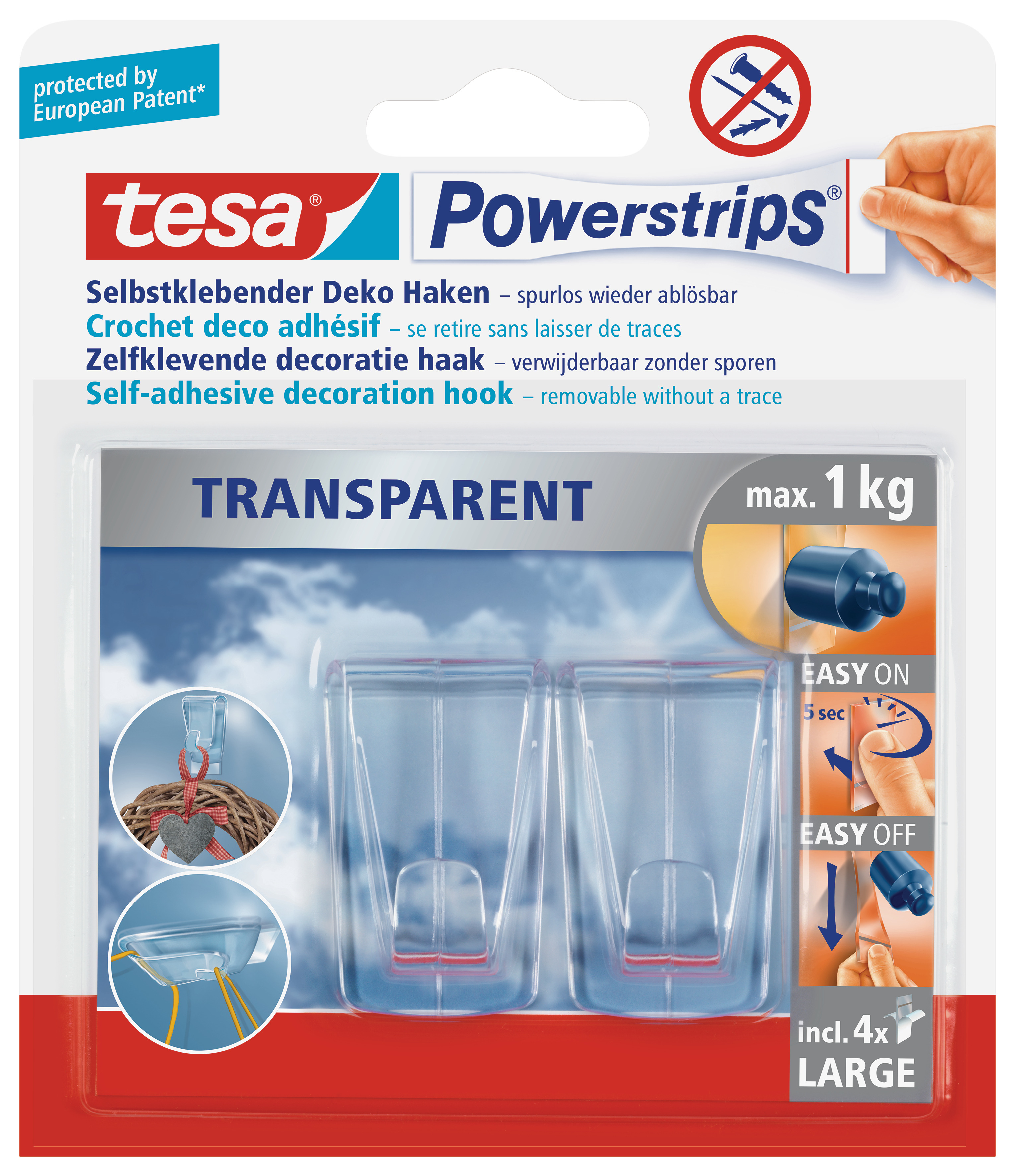 TESA Powerstrips Deco XL 588130000 transparent 2 Haken
