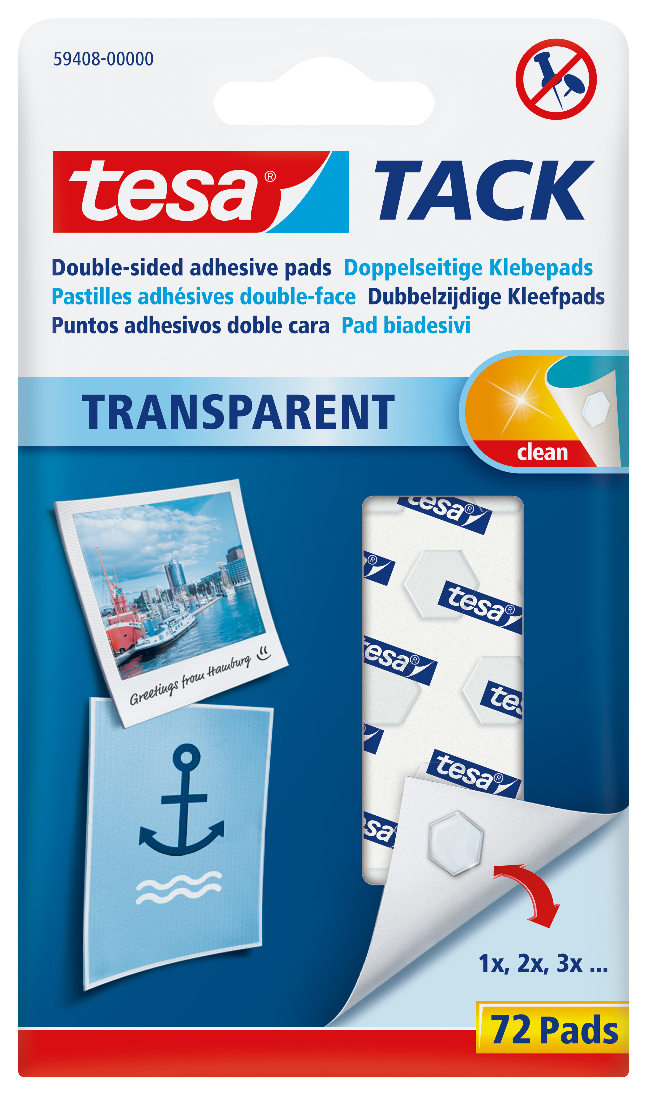 TESA Powerstrips Tack transparent 72 Pads<br>