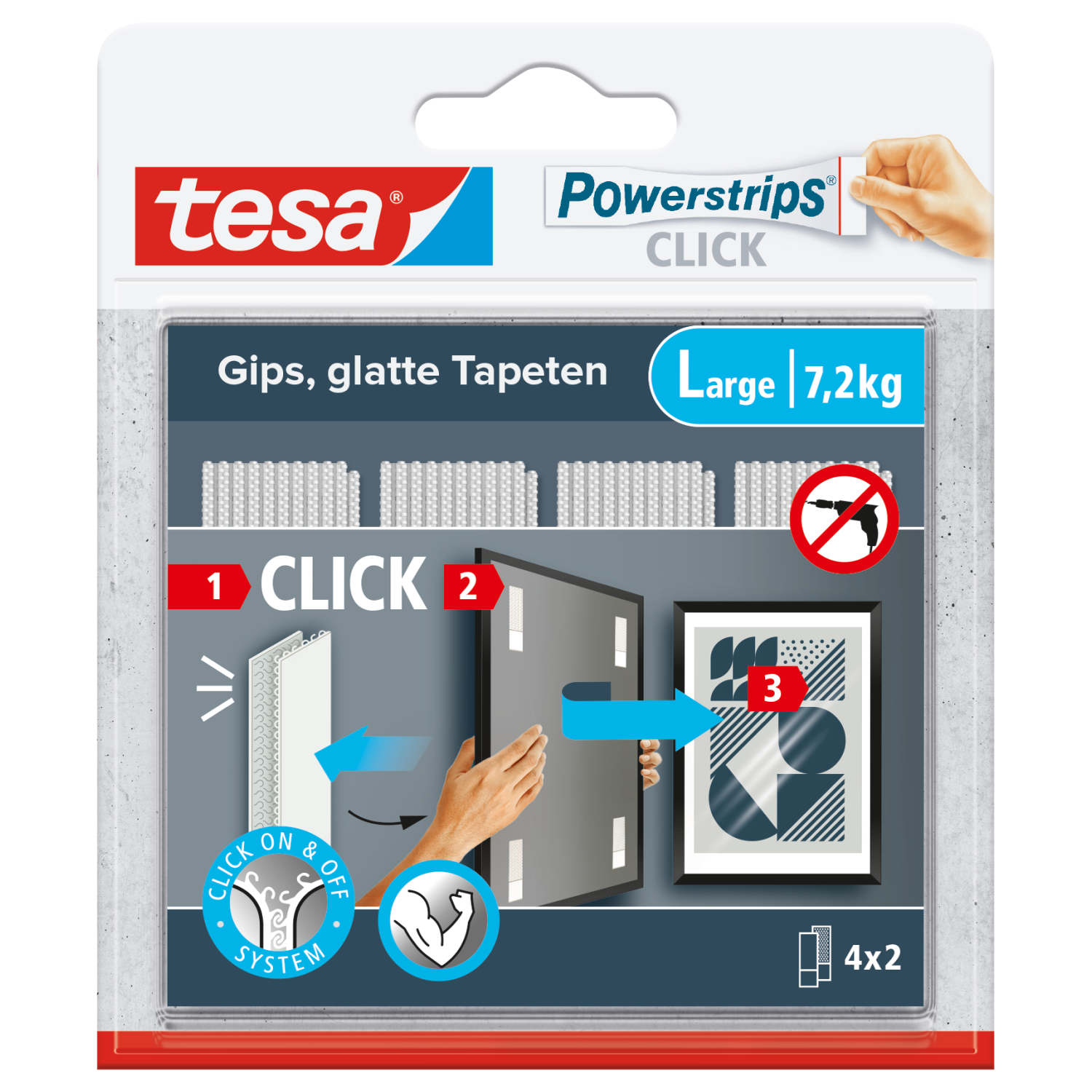 photo TESA Powerstrips 4x2 bandes 77722-00000 Click Large, bande velcro