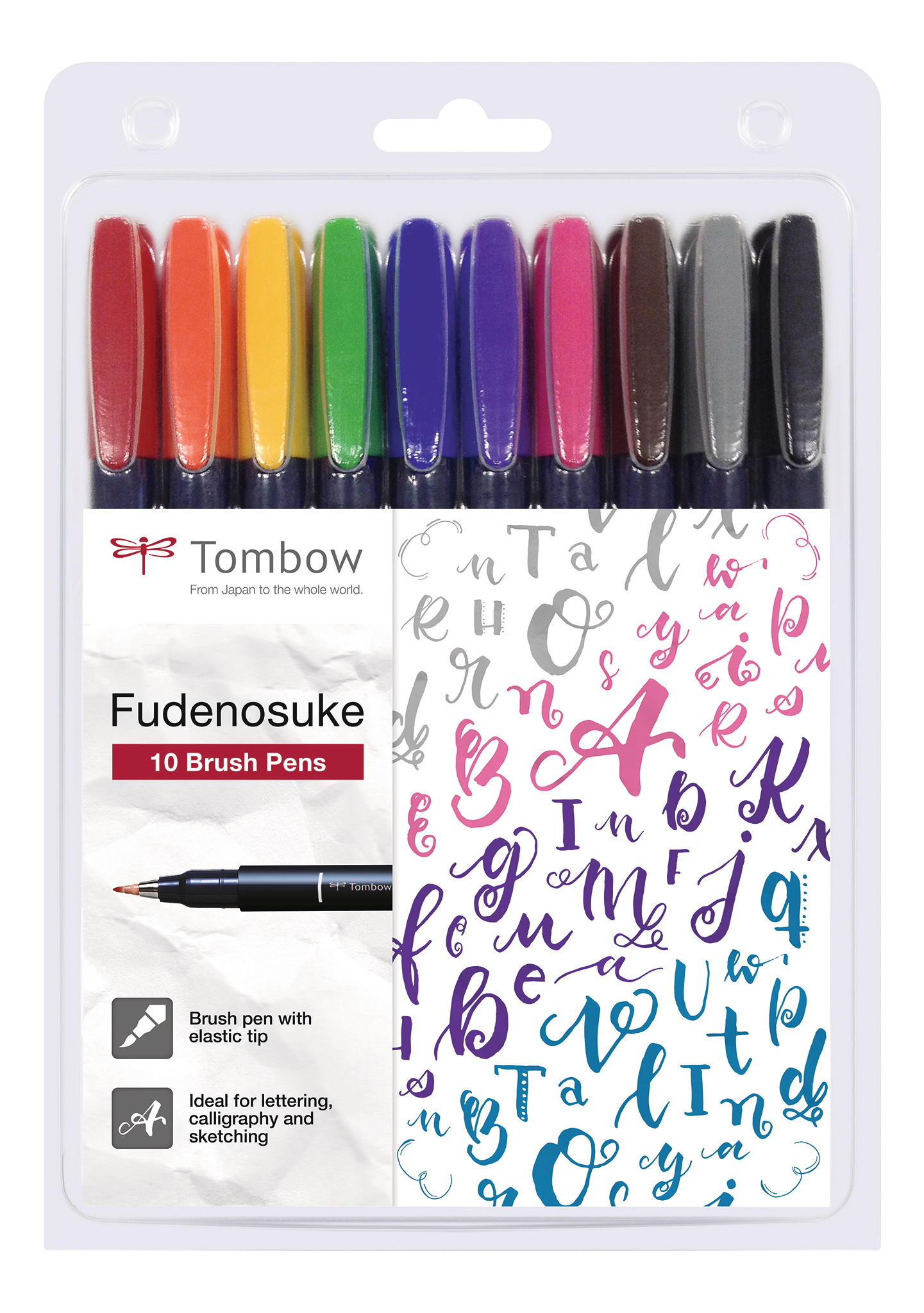 TOMBOW Stylo de calligraphie set WS-BH-10P Fudenosuke, 10 couleurs