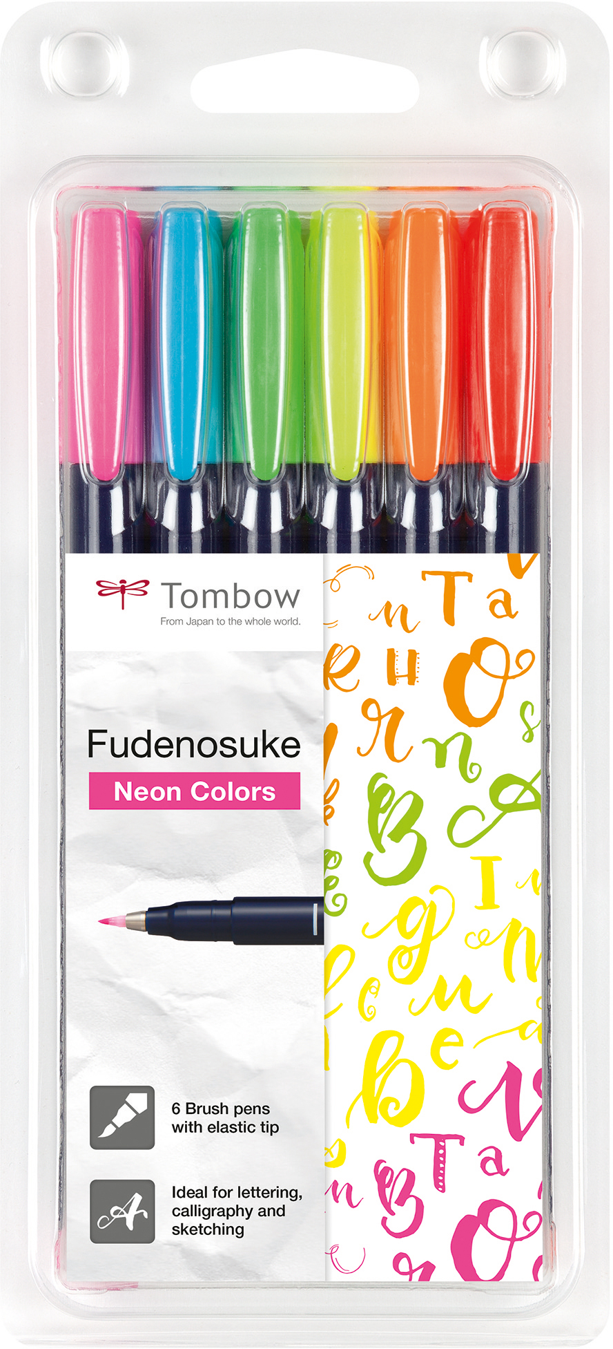 TOMBOW Stylo de calligraphie set WS-BH-6P Fudenosuke, 6 couleurs neon